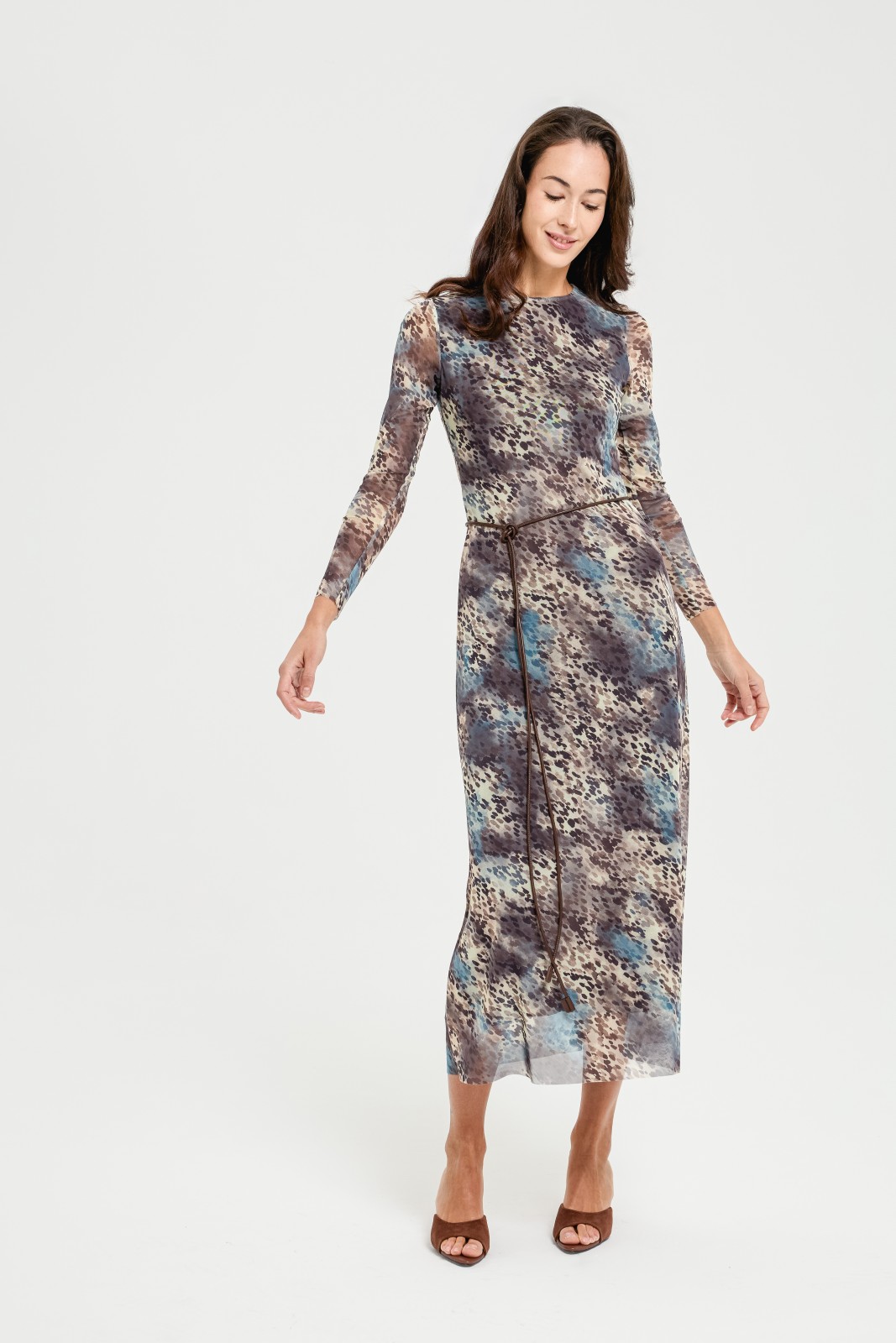 Платье миди из сетки с принтом