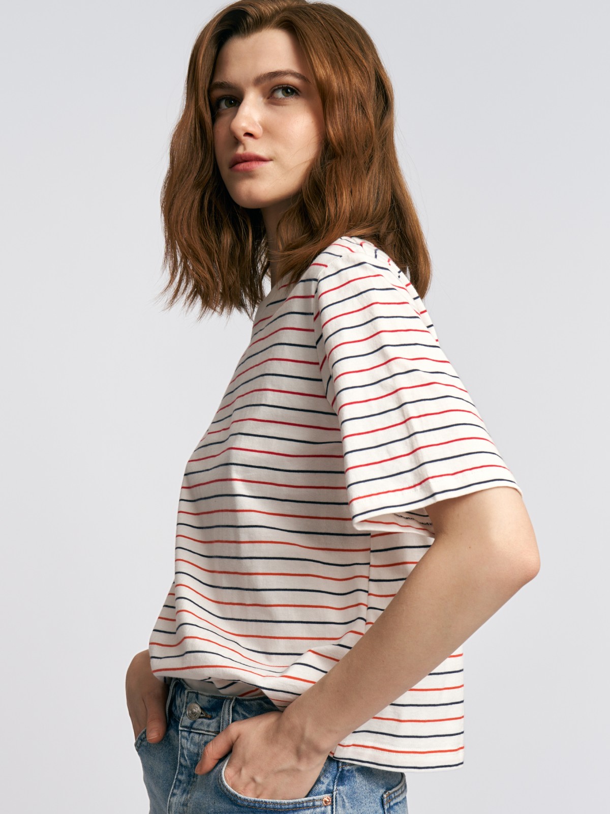 Футболка из хлопка с принтом в полоску