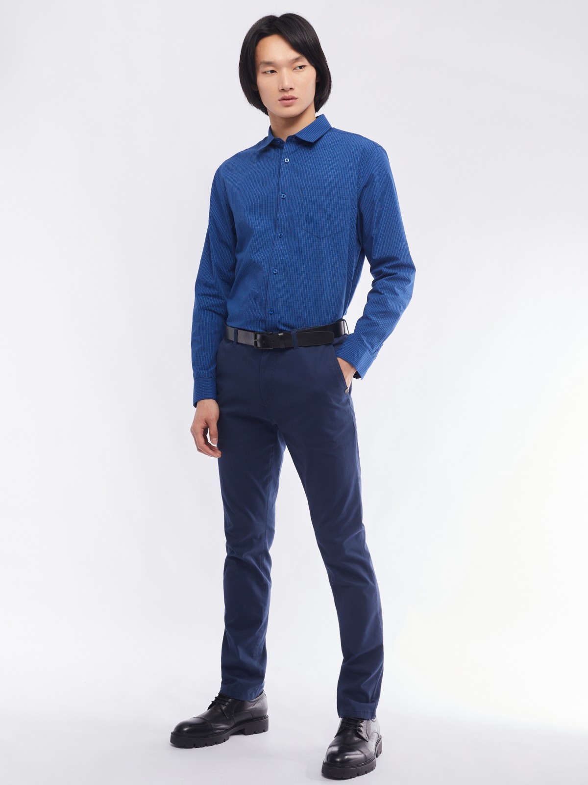 Офисная рубашка прямого силуэта с узором в клетку zolla 014112159062, цвет голубой, размер M - фото 2