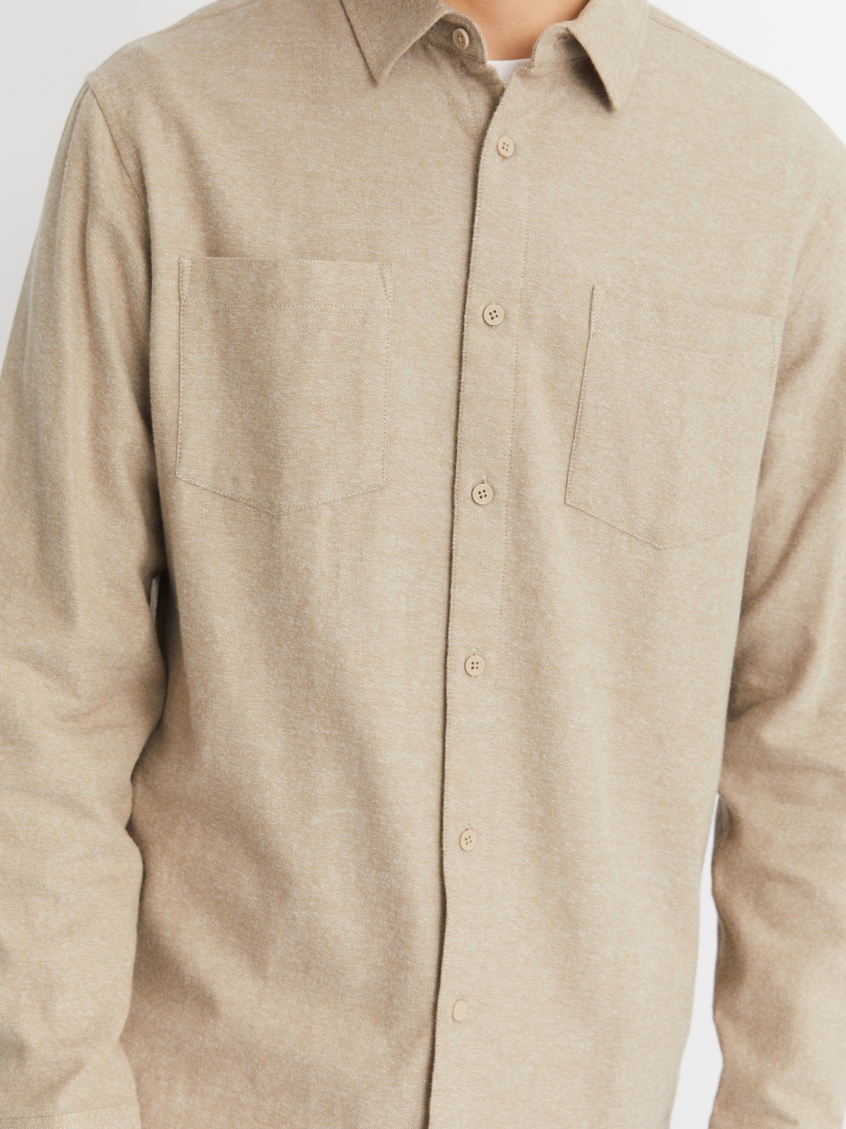 Рубашка из хлопка с длинным рукавом zolla 012422159061, цвет бежевый, размер M - фото 5