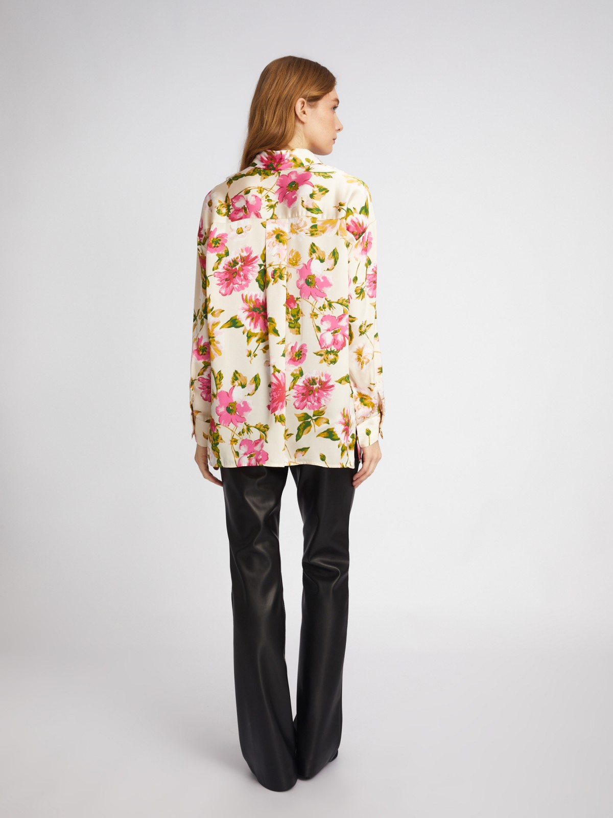 Атласная рубашка оверсайз силуэта с цветочным принтом zolla 02413117Y213, размер XS - фото 6
