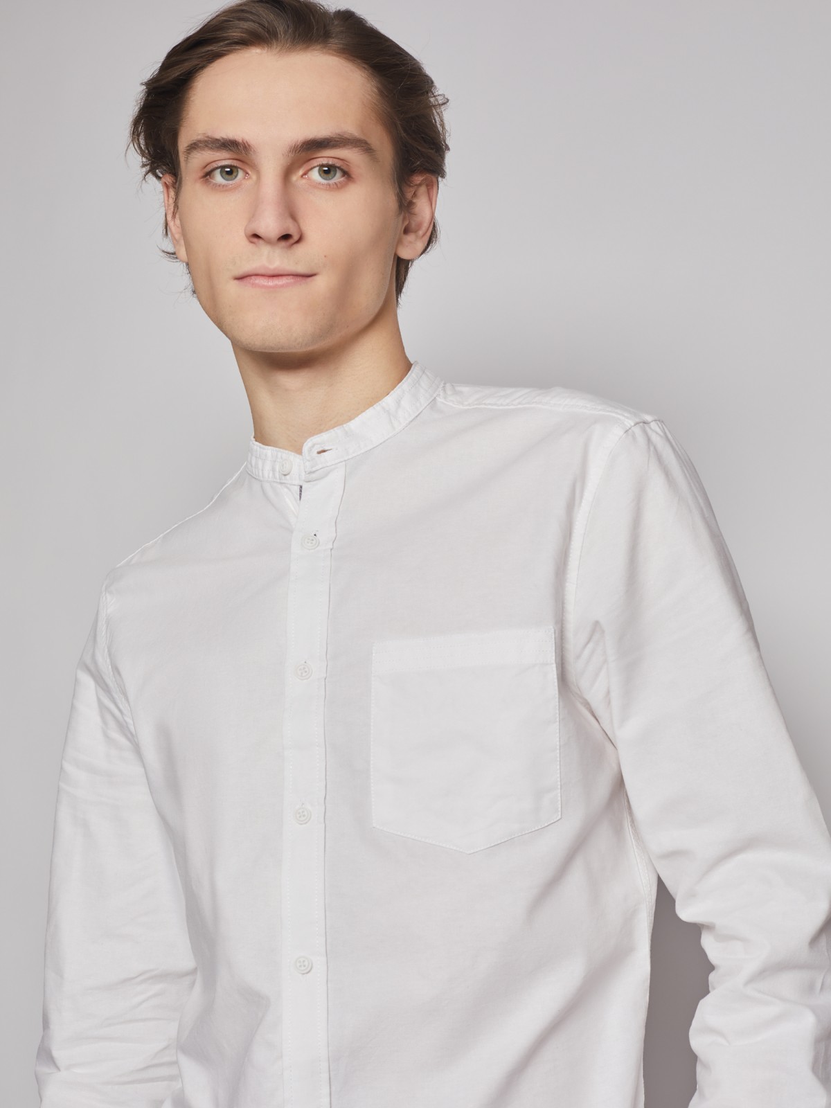 Хлопковая рубашка без воротника zolla 21312214R013, цвет белый, размер S - фото 5