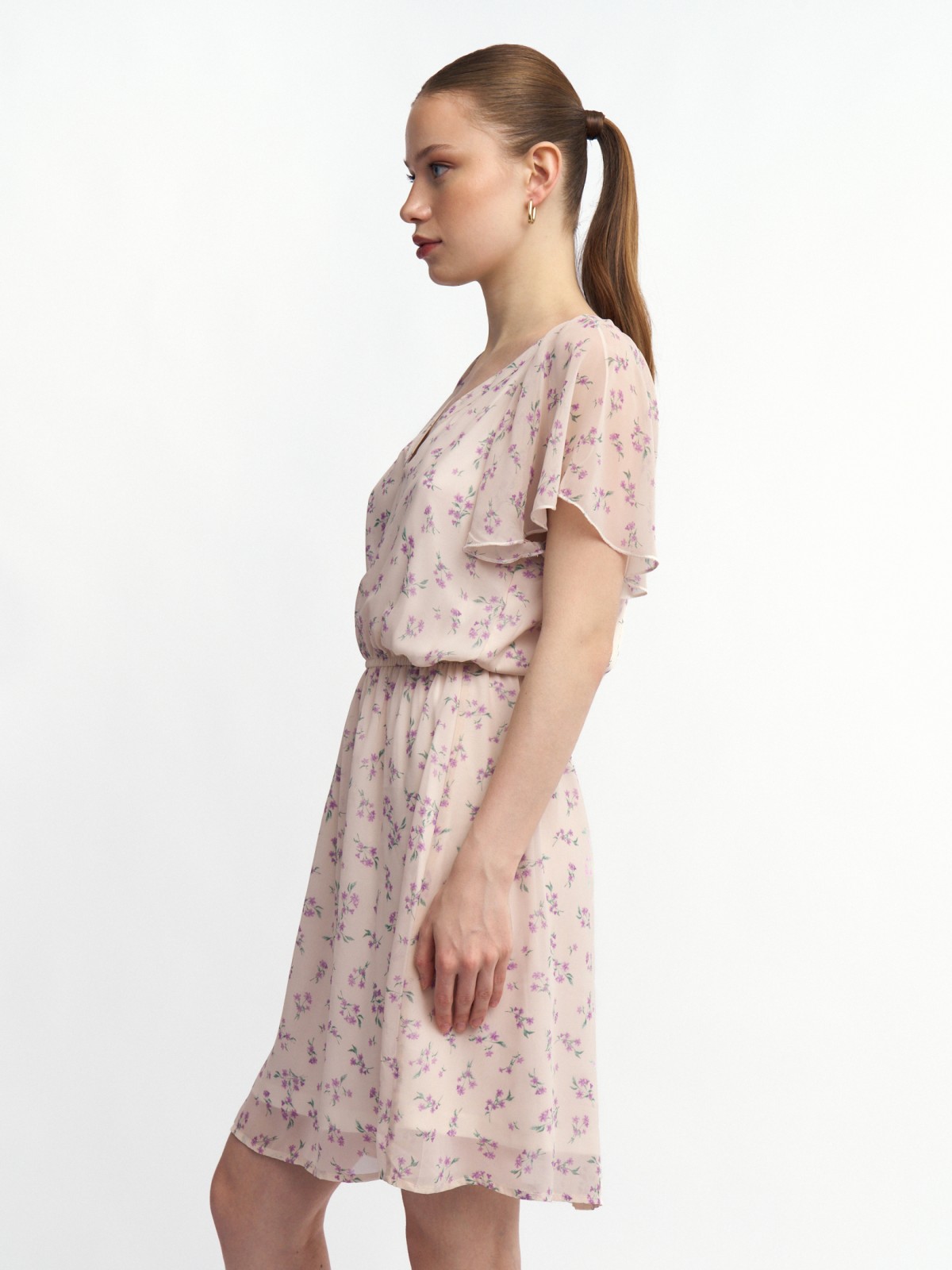 Шифоновое платье мини с цветочным принтом