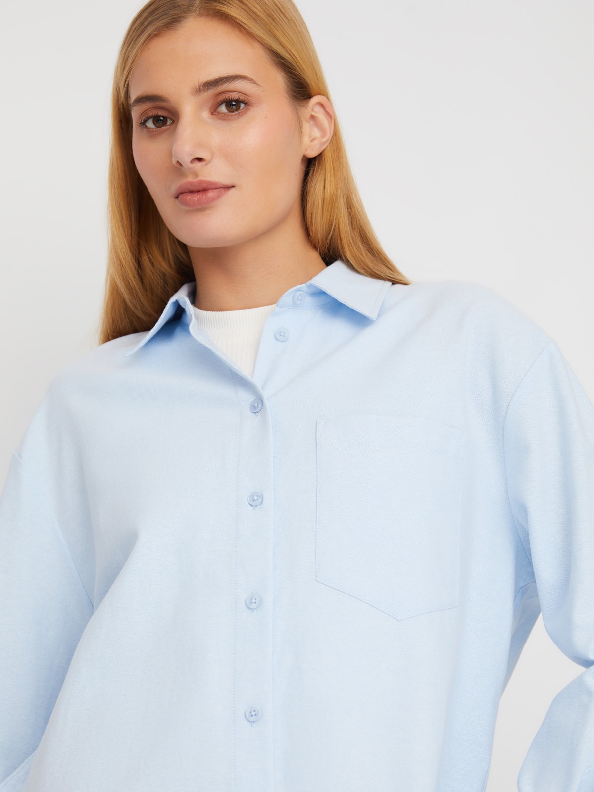 Рубашка свободного удлинённого силуэта оверсайз zolla 024111159433, цвет светло-голубой, размер XS - фото 4