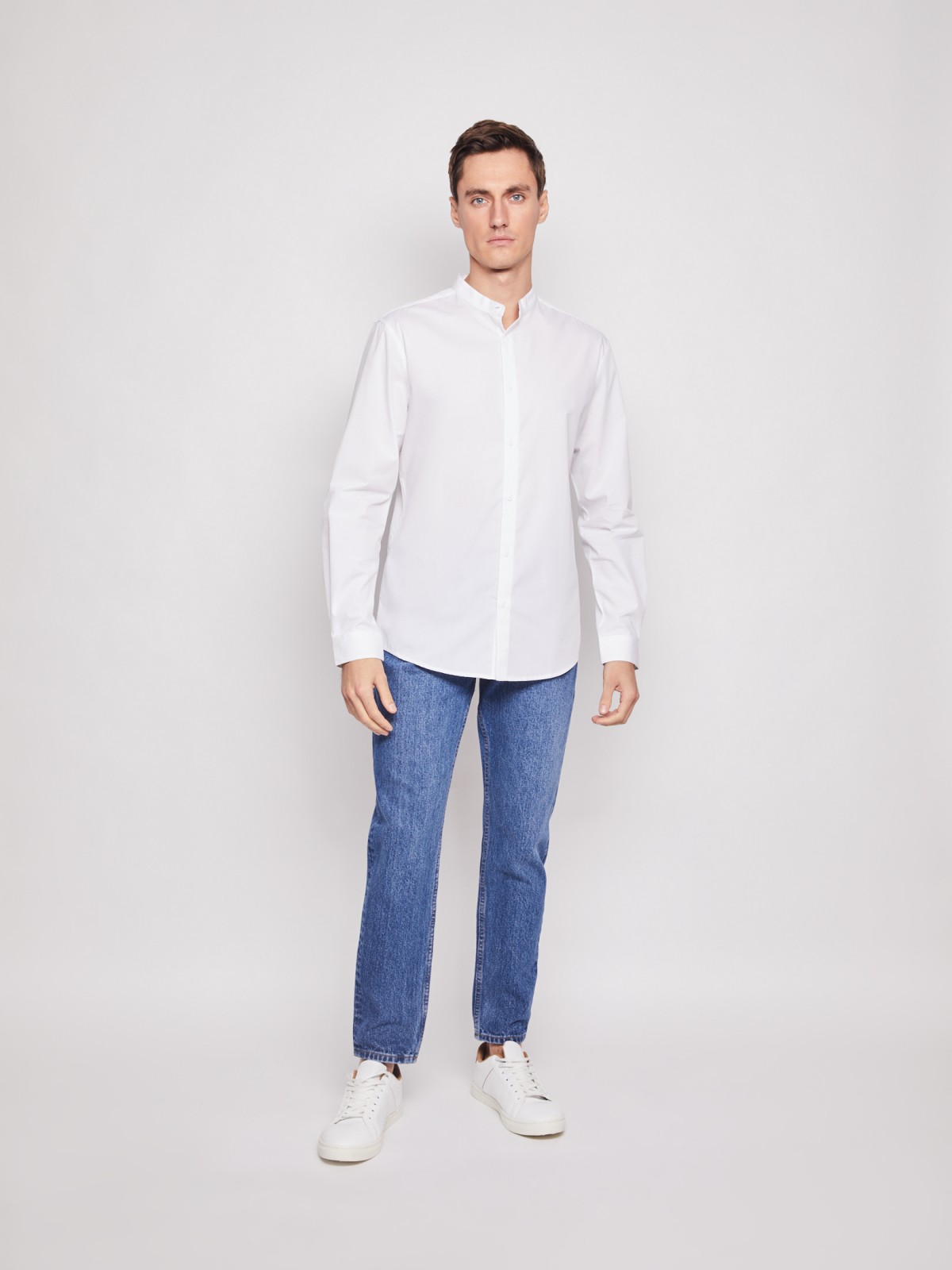 Рубашка с воротником-стойкой zolla 212112159012, цвет белый, размер S - фото 3
