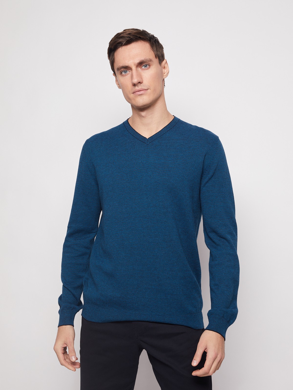 Пуловер с V-образным вырезом zolla 012116163162, цвет темно-бирюзовый, размер M - фото 2