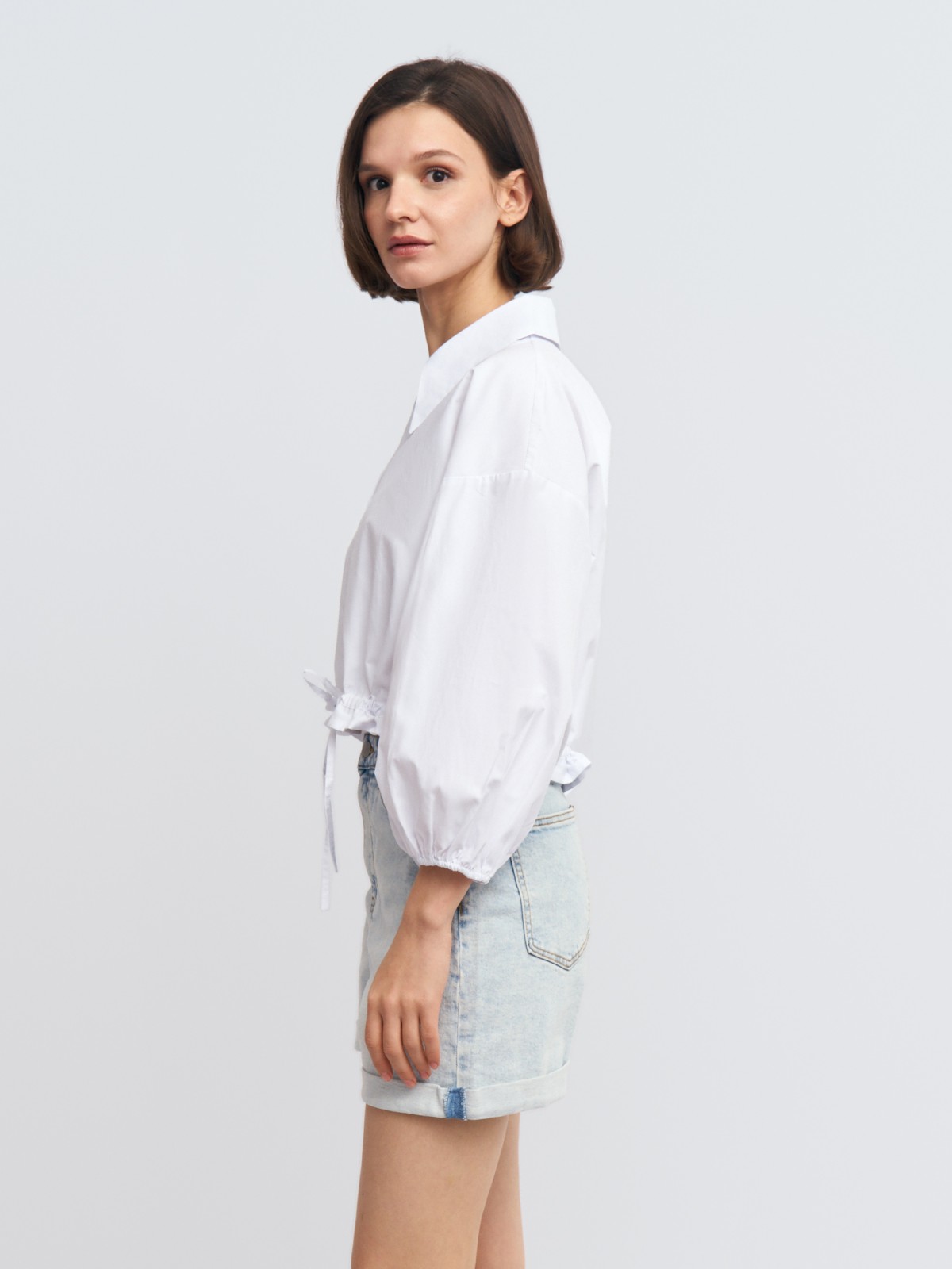 Короткая блузка-рубашка на кулиске