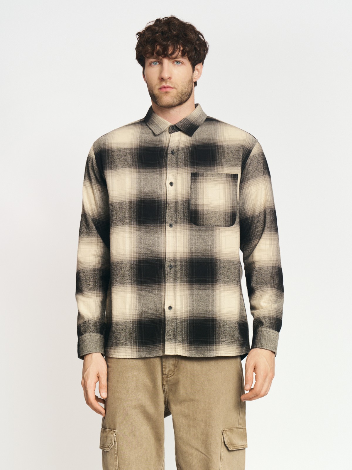 Рубашка из хлопка с длинным рукавом и узором в клетку