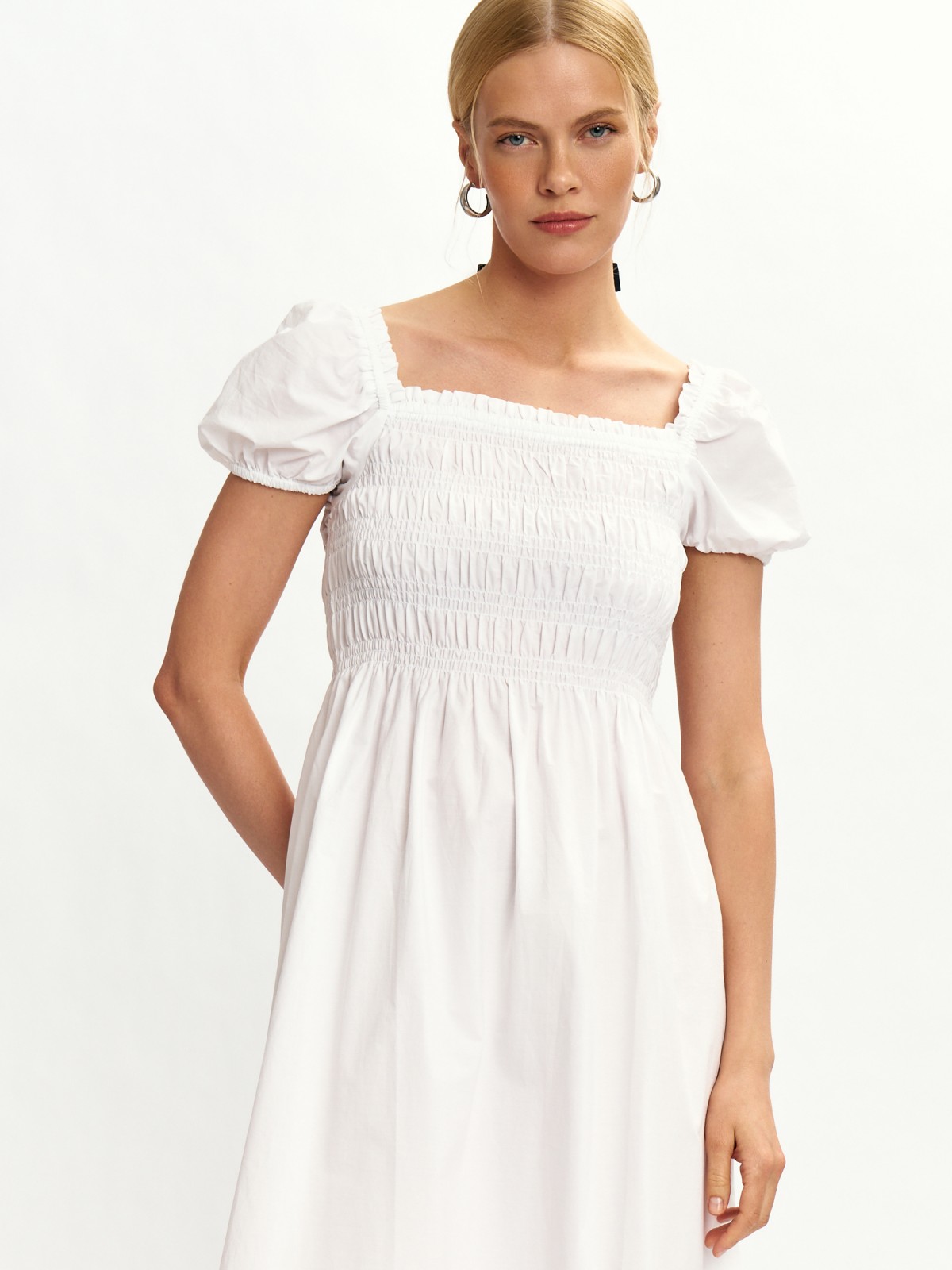 Платье из хлопка на резинке с вышивкой ришелье