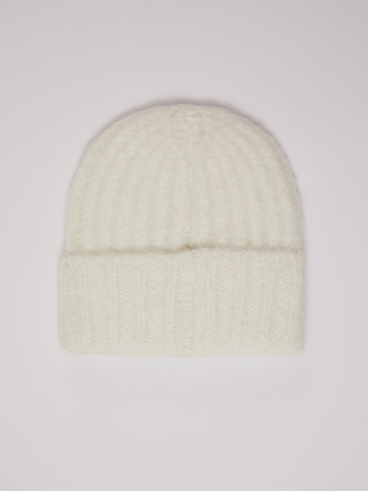 Шерстяная вязаная шапка-бини с отворотом