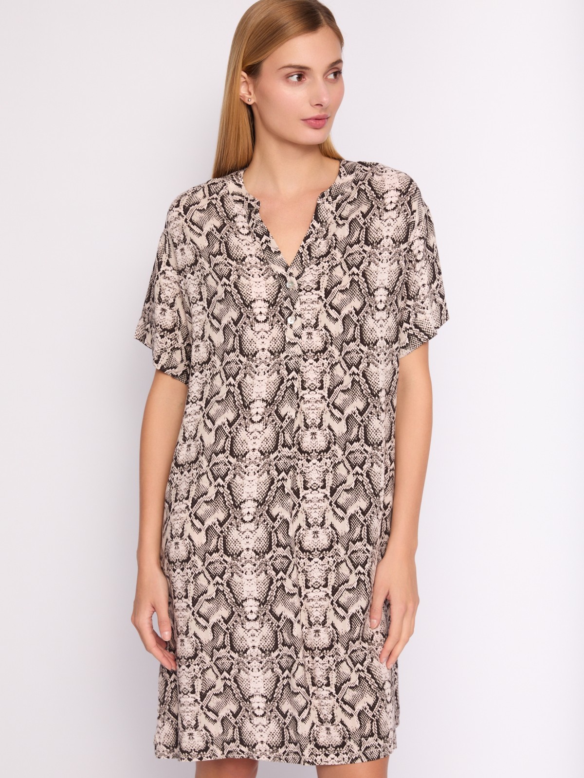Платье-туника из вискозы с коротким рукавом и принтом zolla 02423827Y042, цвет серый, размер L