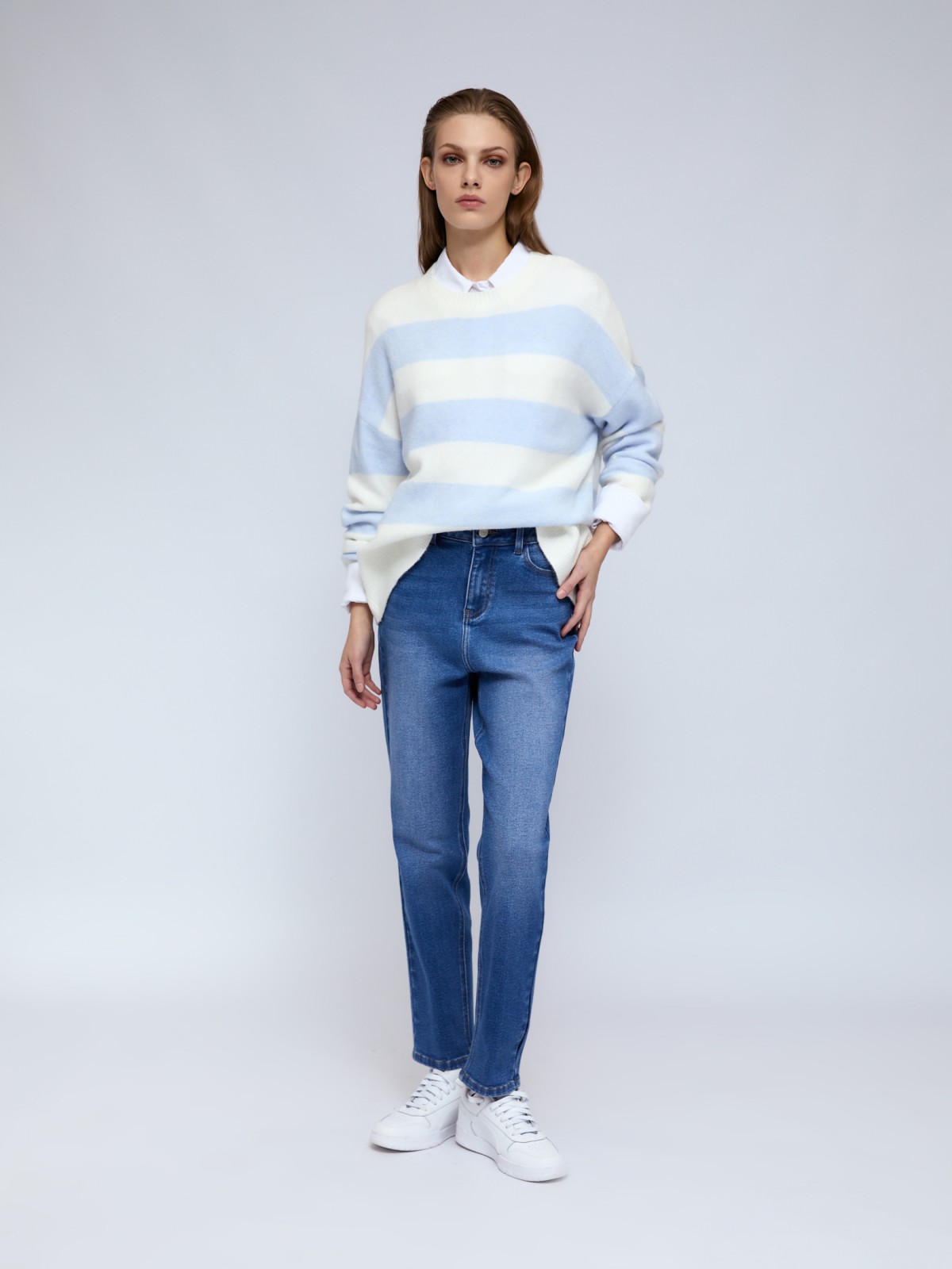 Вязаный джемпер в полоску с длинным рукавом