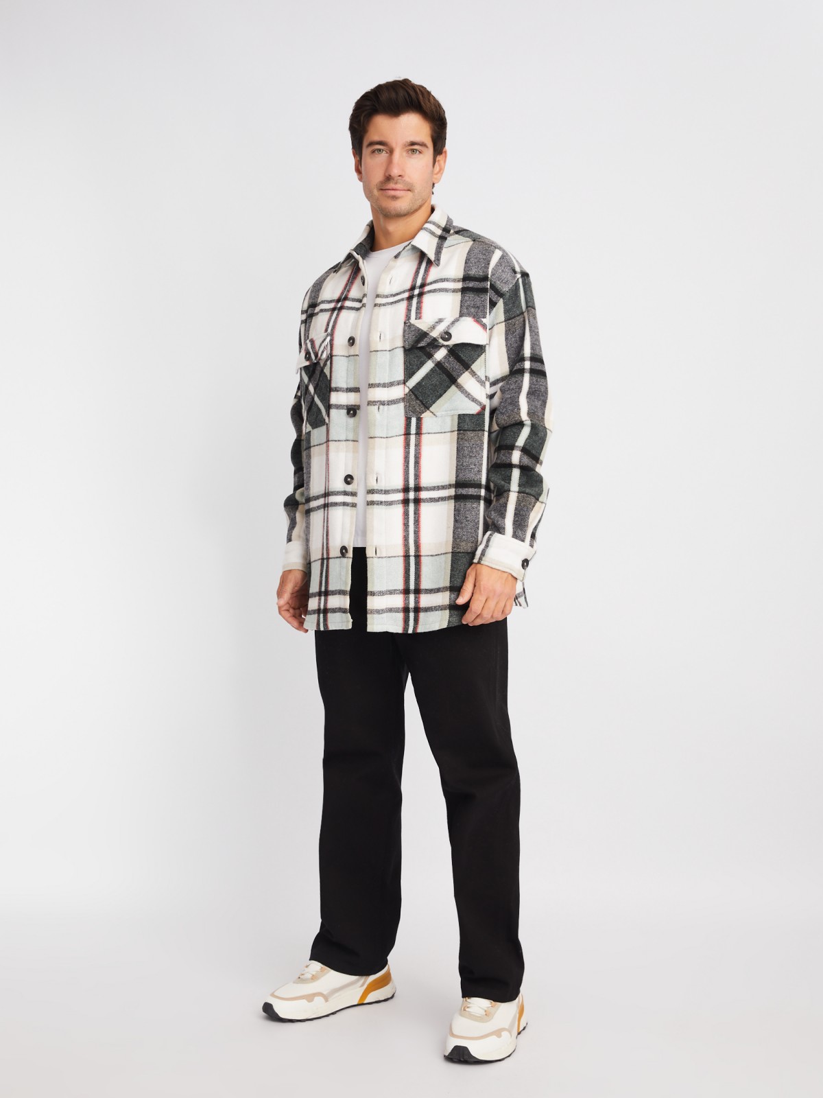 Куртка-рубашка из хлопка с длинным рукавом и узором в клетку zolla 014122159153, цвет мятный, размер S - фото 2