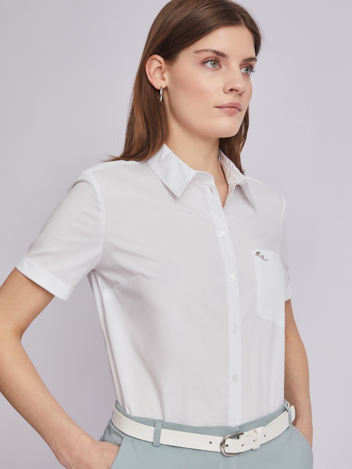 Рубашка с коротким рукавом zolla 223211259072, цвет белый, размер XS - фото 3
