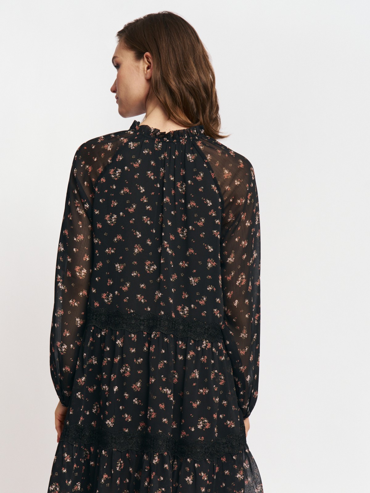 Ярусное платье мини из шифона с цветочным принтом