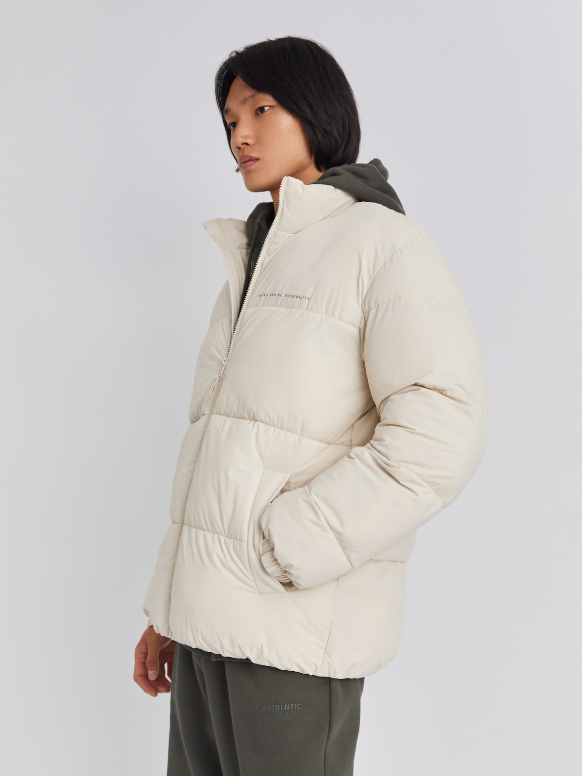 Тёплая стёганая куртка на молнии с воротником-стойкой zolla 01334510L134, цвет молоко, размер S - фото 4