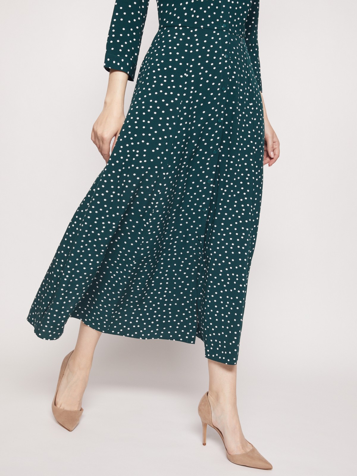 Платье-рубашка в горошек zolla 02131827Y023, цвет темно-зеленый, размер XS - фото 2