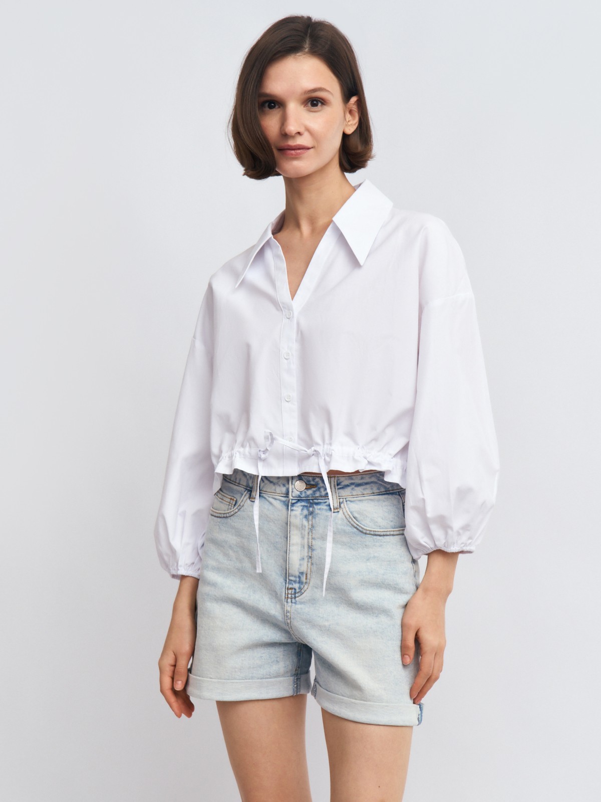 Короткая блузка-рубашка на кулиске