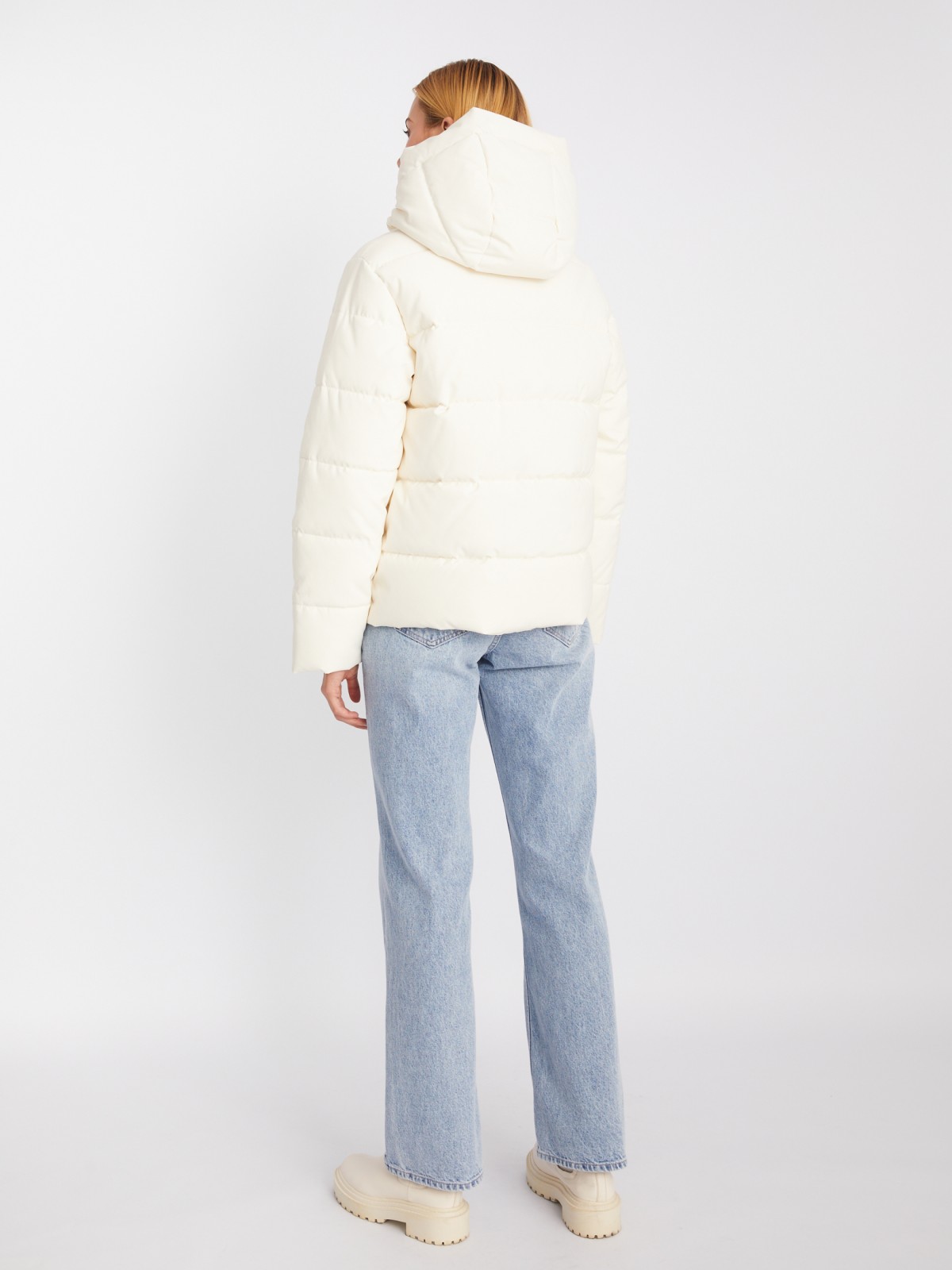 Тёплая стёганая дутая куртка с капюшоном zolla 023335102384, цвет молоко, размер M - фото 6