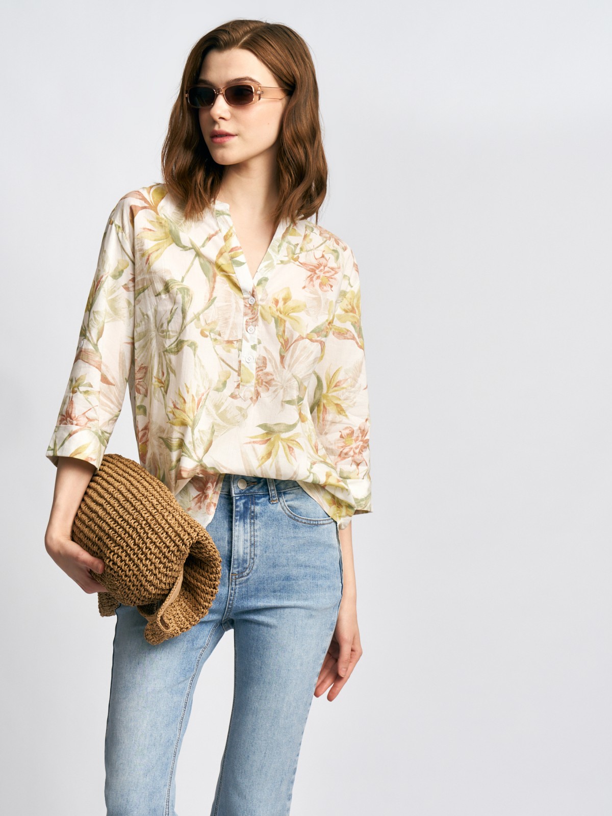 Блузка из хлопка с цветочным принтом