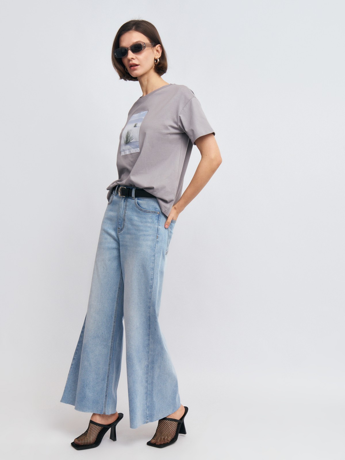 Джинсы силуэта Wide Cropped с высокой посадкой