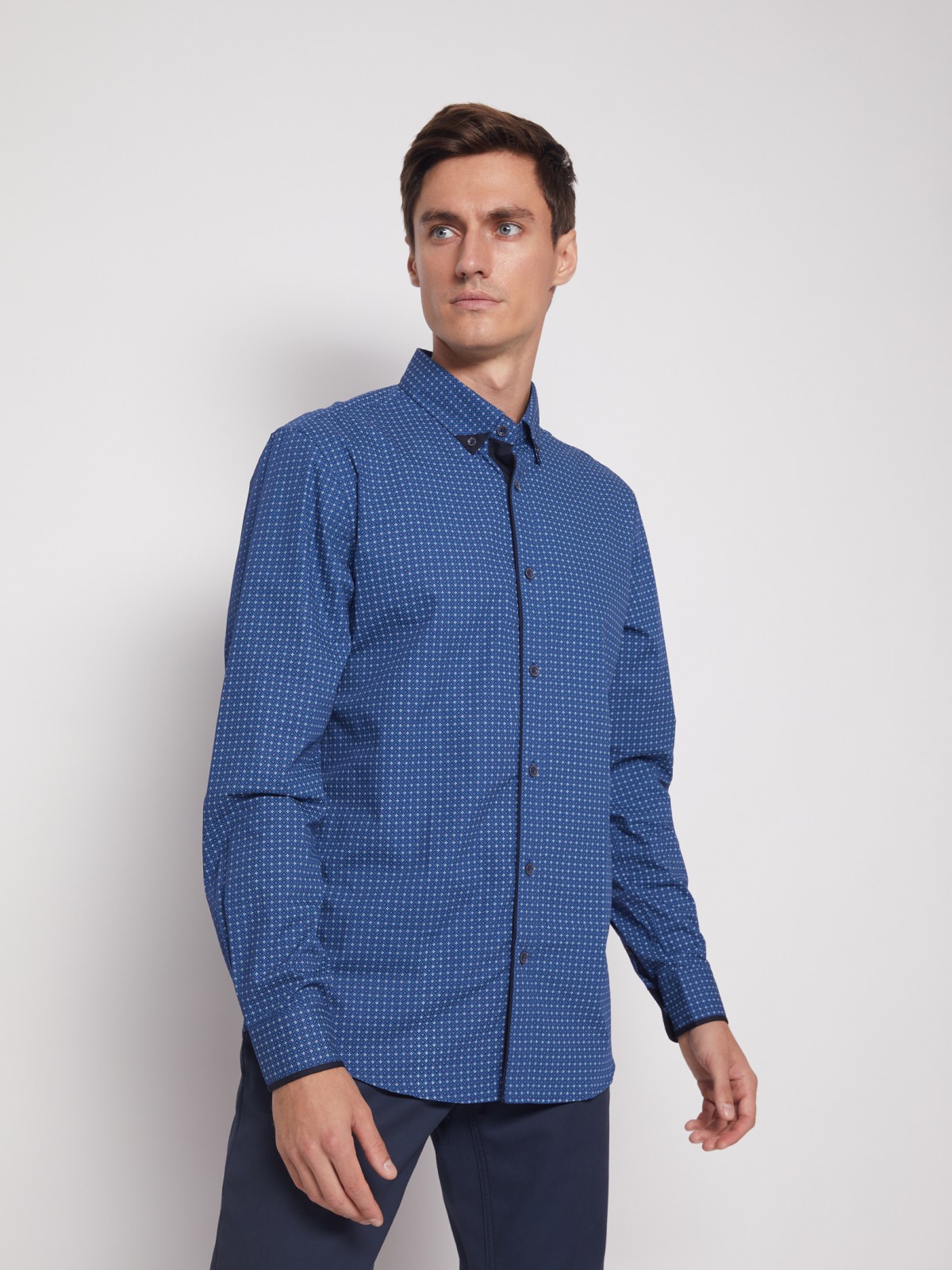 Хлопковая рубашка с мелким принтом zolla 011452159013, цвет голубой, размер M - фото 4
