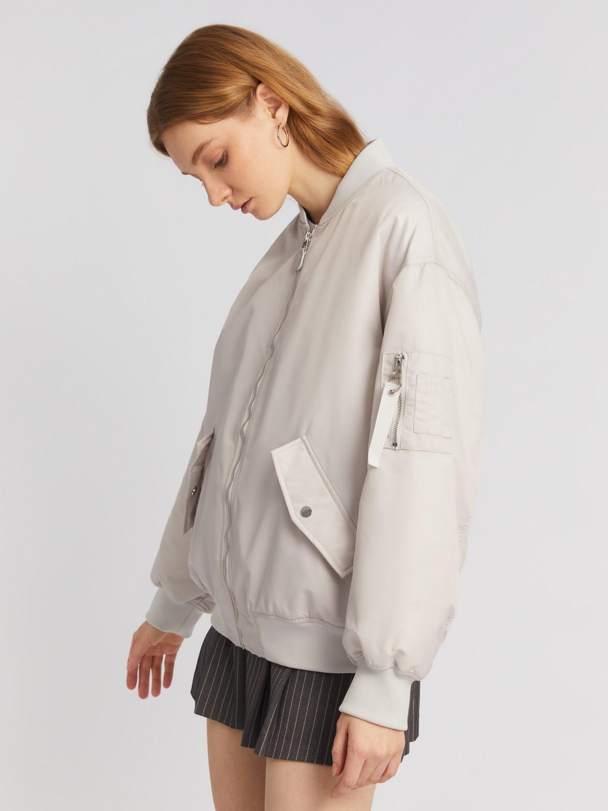Тёплая куртка-бомбер на синтепоне zolla 024125150234, цвет светло-серый, размер XS - фото 5