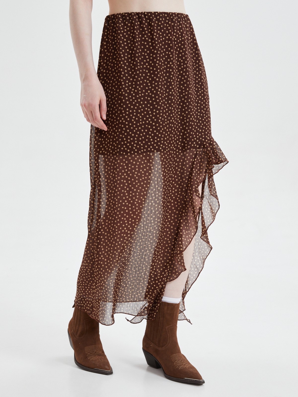 Юбка на резинке с разрезом и воланами