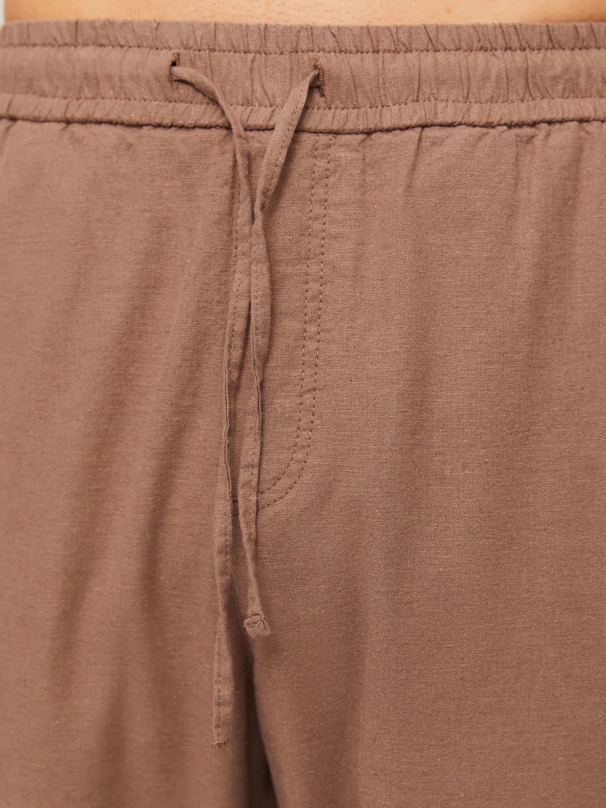 Льняные брюки на резинке с кулиской zolla 014257370043, цвет коричневый, размер 32 - фото 4