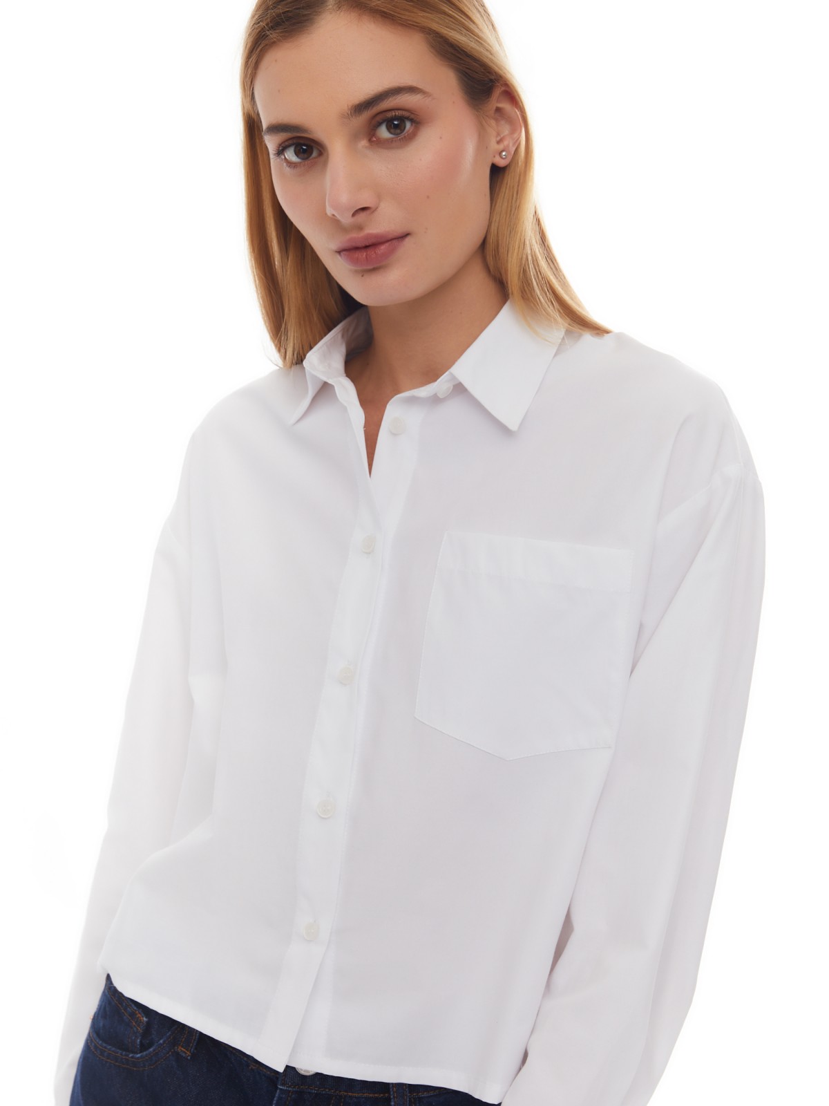 Укороченная рубашка оверсайз силуэта zolla 02412118Y043, цвет белый, размер XXS - фото 3