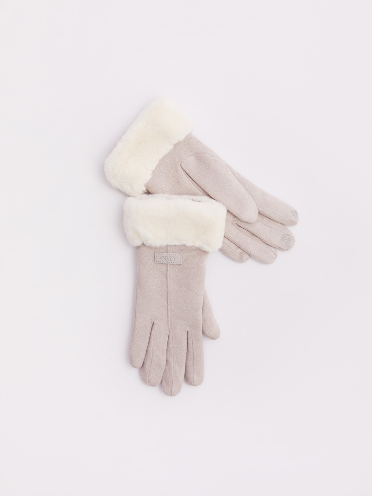 Тёплые замшевые перчатки с функцией Touch Screen zolla 023429659015, цвет серый, размер S
