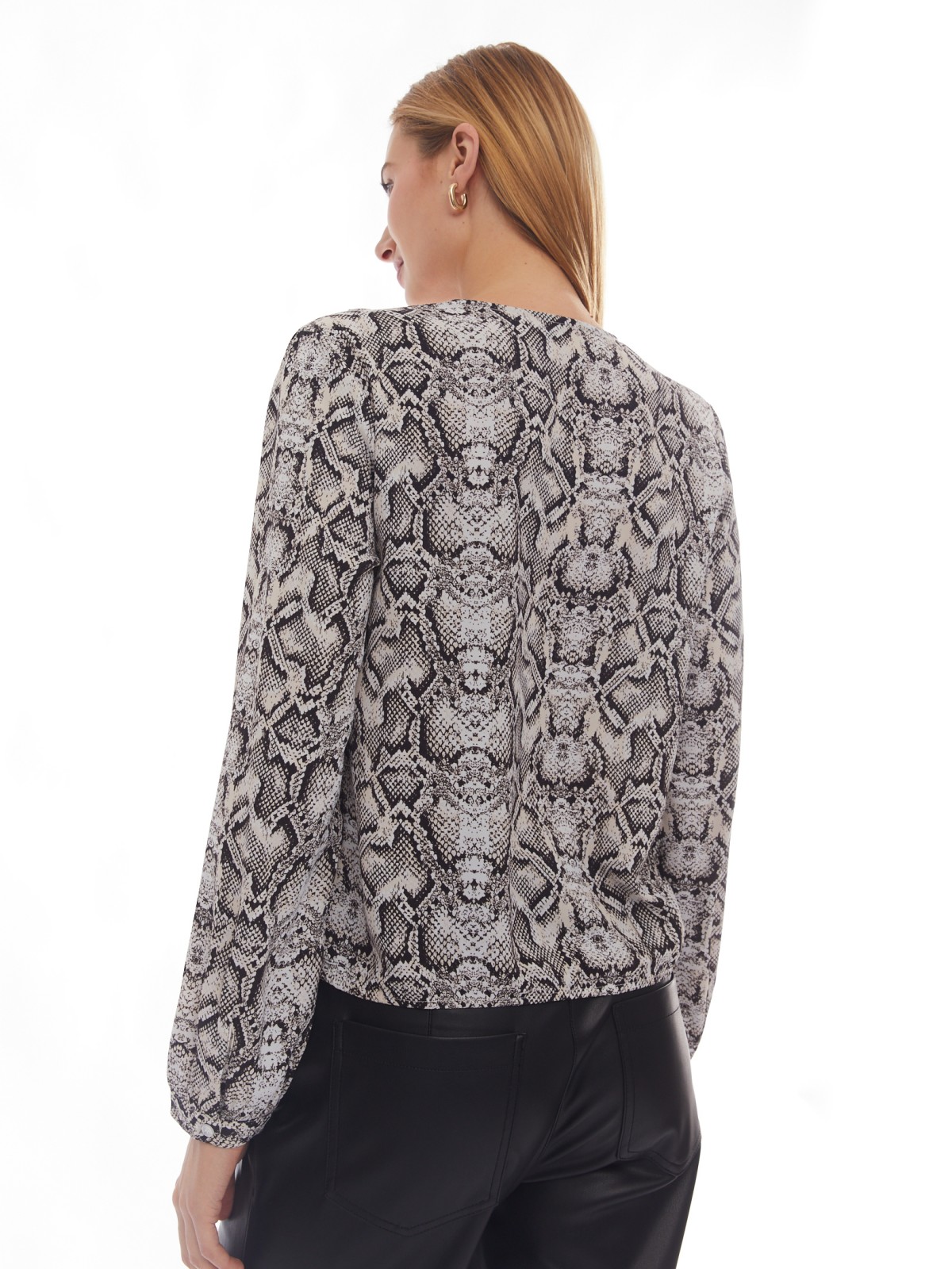 Принтованная блузка на резинке с запахом zolla 024131159571, цвет серый, размер XS - фото 6