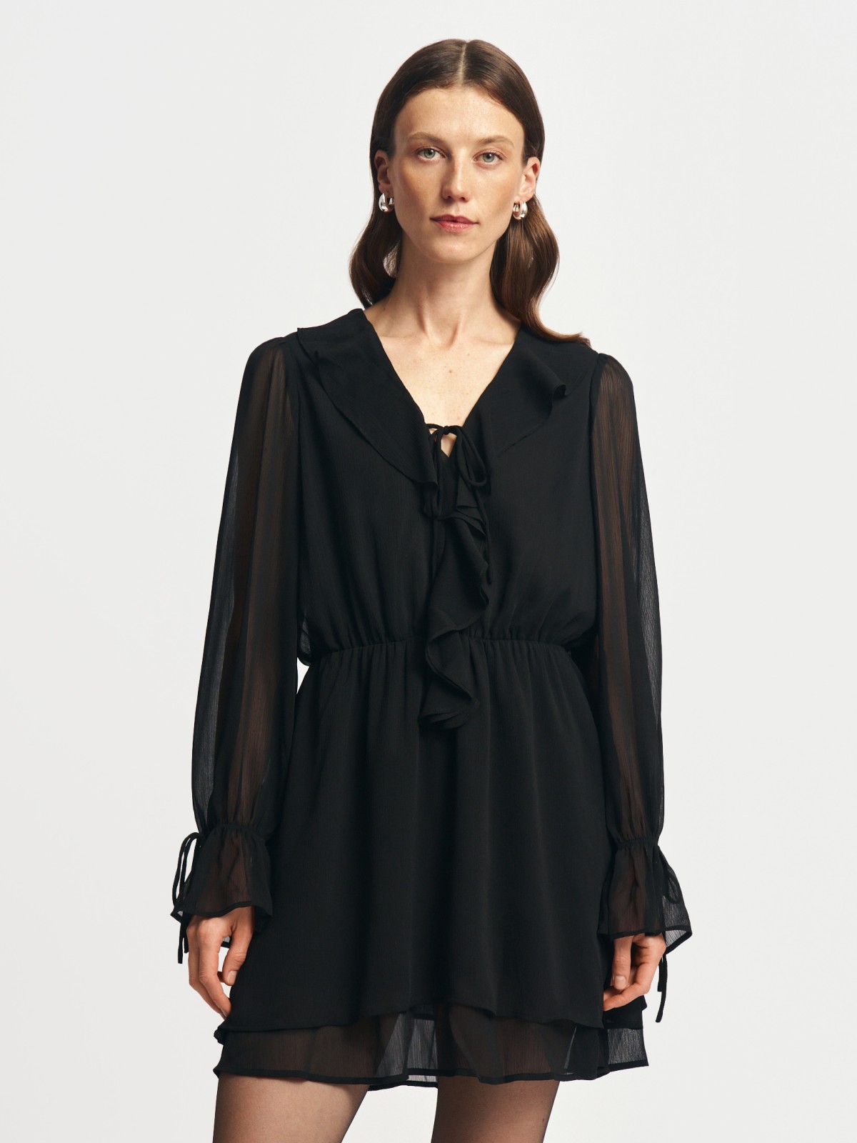 Платье мини из шифона с воланами