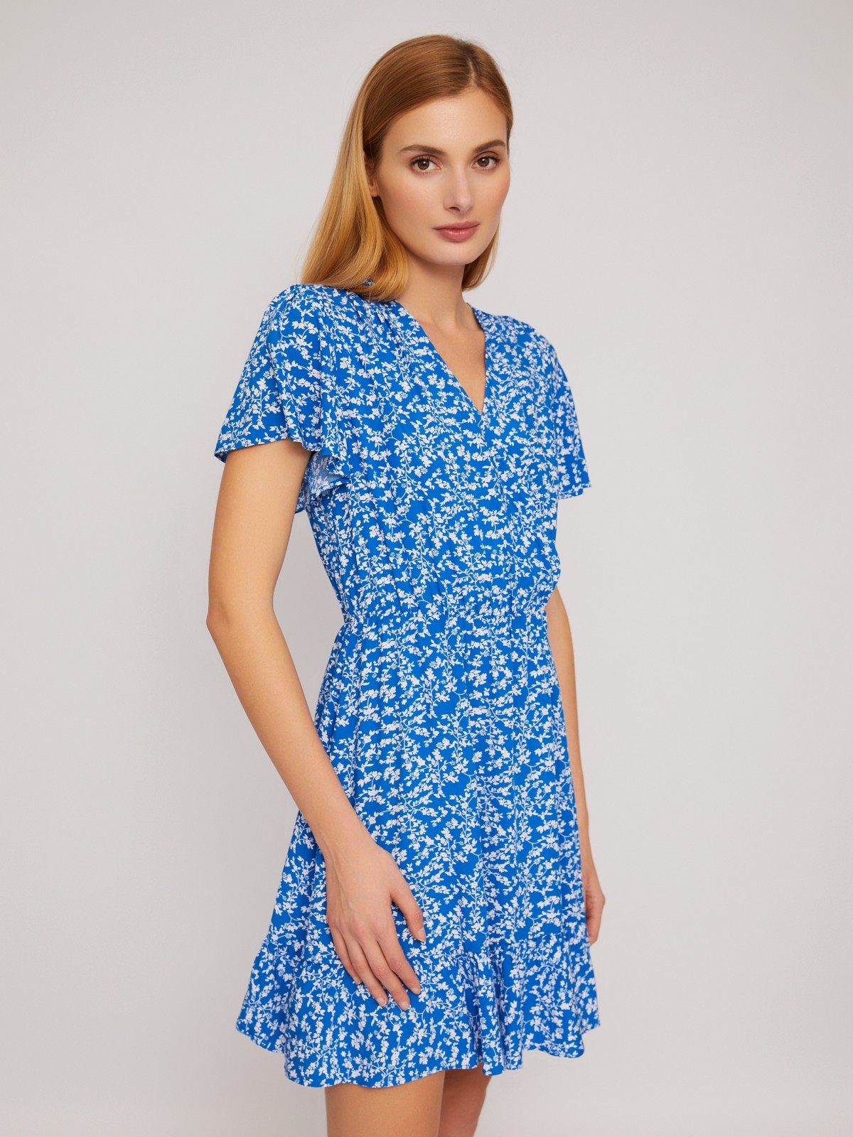 Платье длины мини из вискозы на резинке zolla 024248262082, цвет голубой, размер XS - фото 1