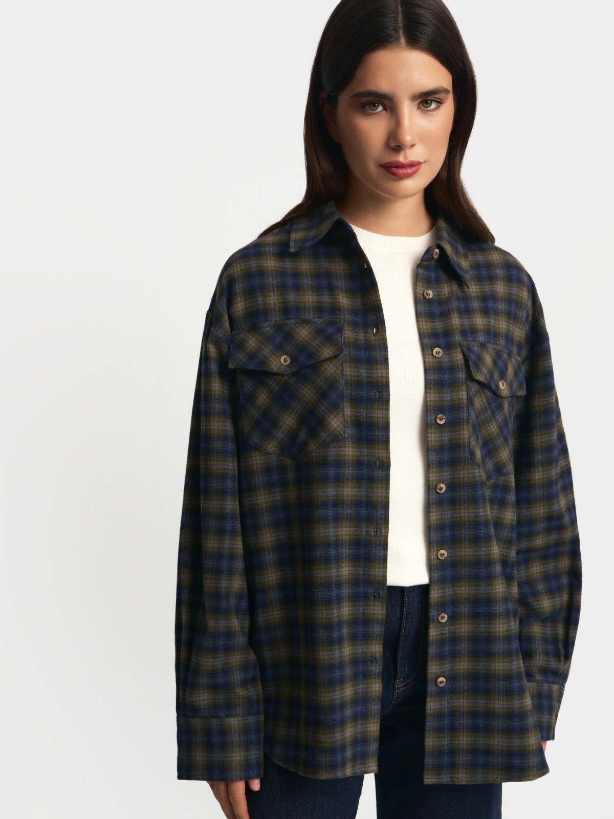 Верхняя рубашка оверсайз из фланели в клетку