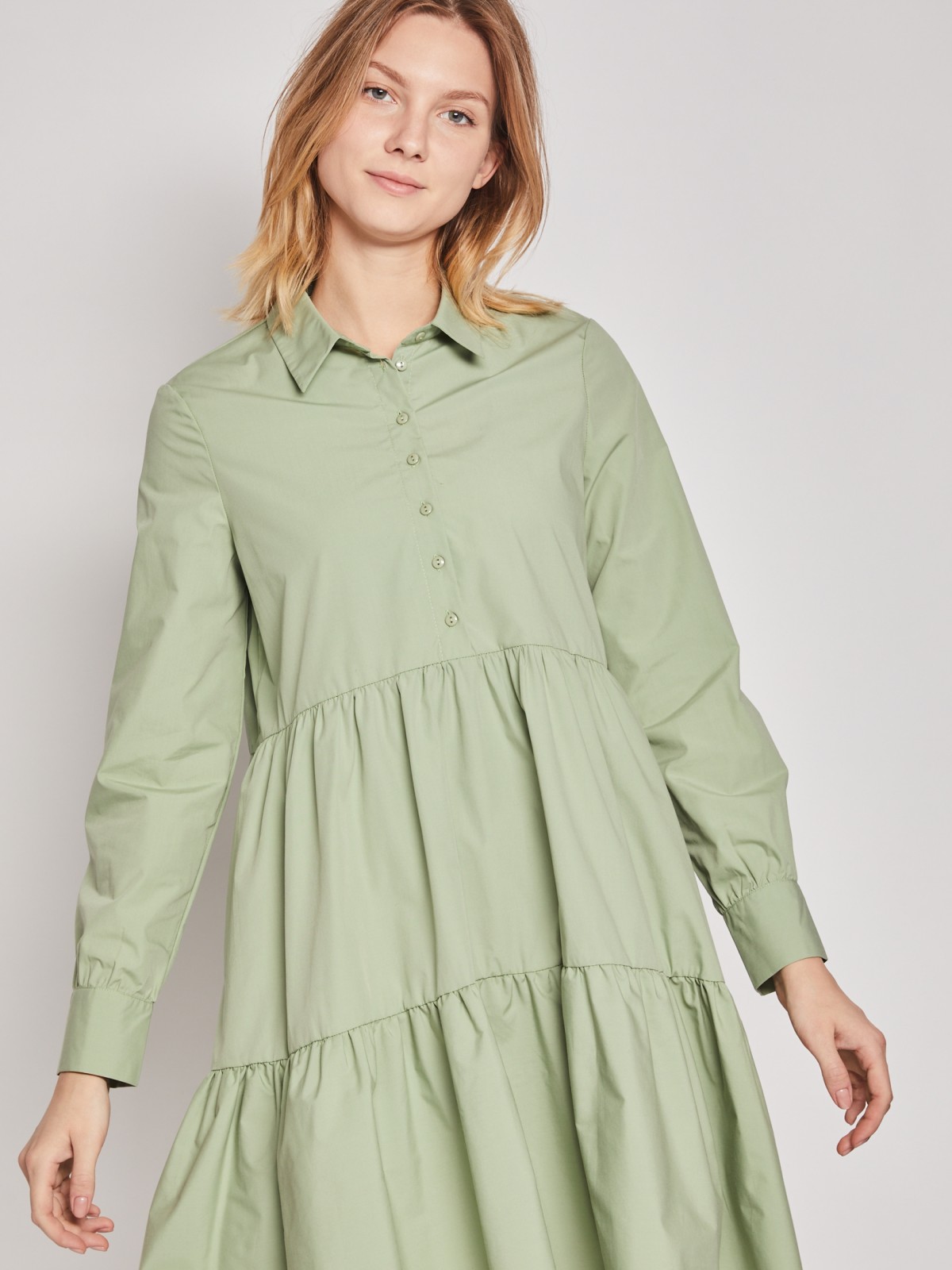Ярусное платье-рубашка zolla 022138291223, цвет светло-зеленый, размер XS - фото 2