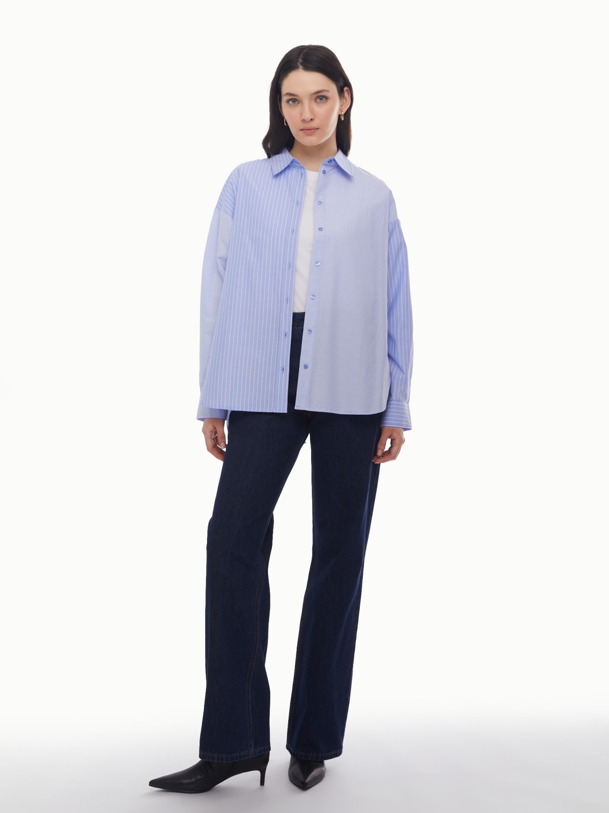 Рубашка оверсайз силуэта с узором в полоску zolla 024131159342, цвет светло-голубой, размер XS - фото 3