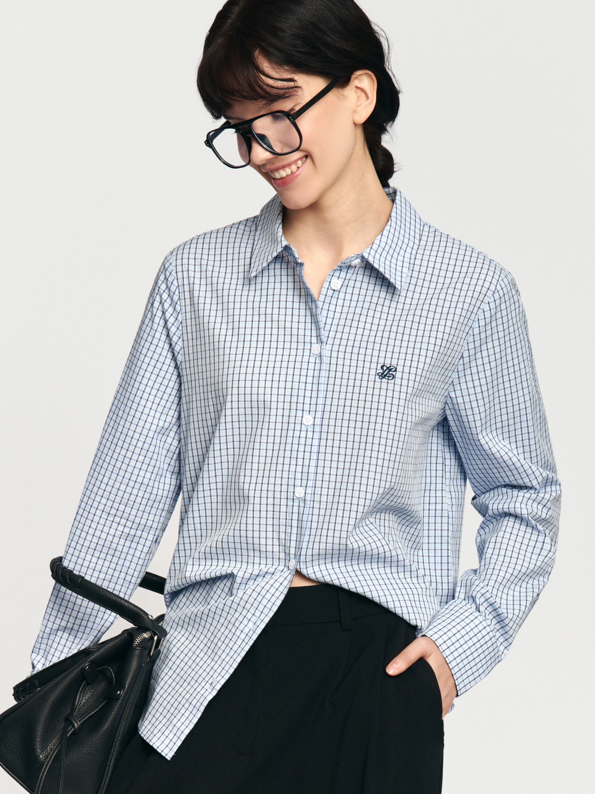 Рубашка из хлопка в клетку с длинным рукавом