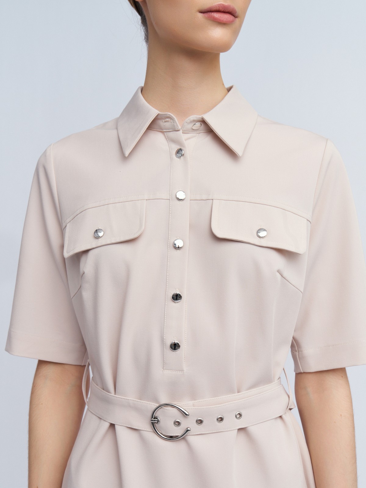 Платье-рубашка с коротким рукавом и ремнём