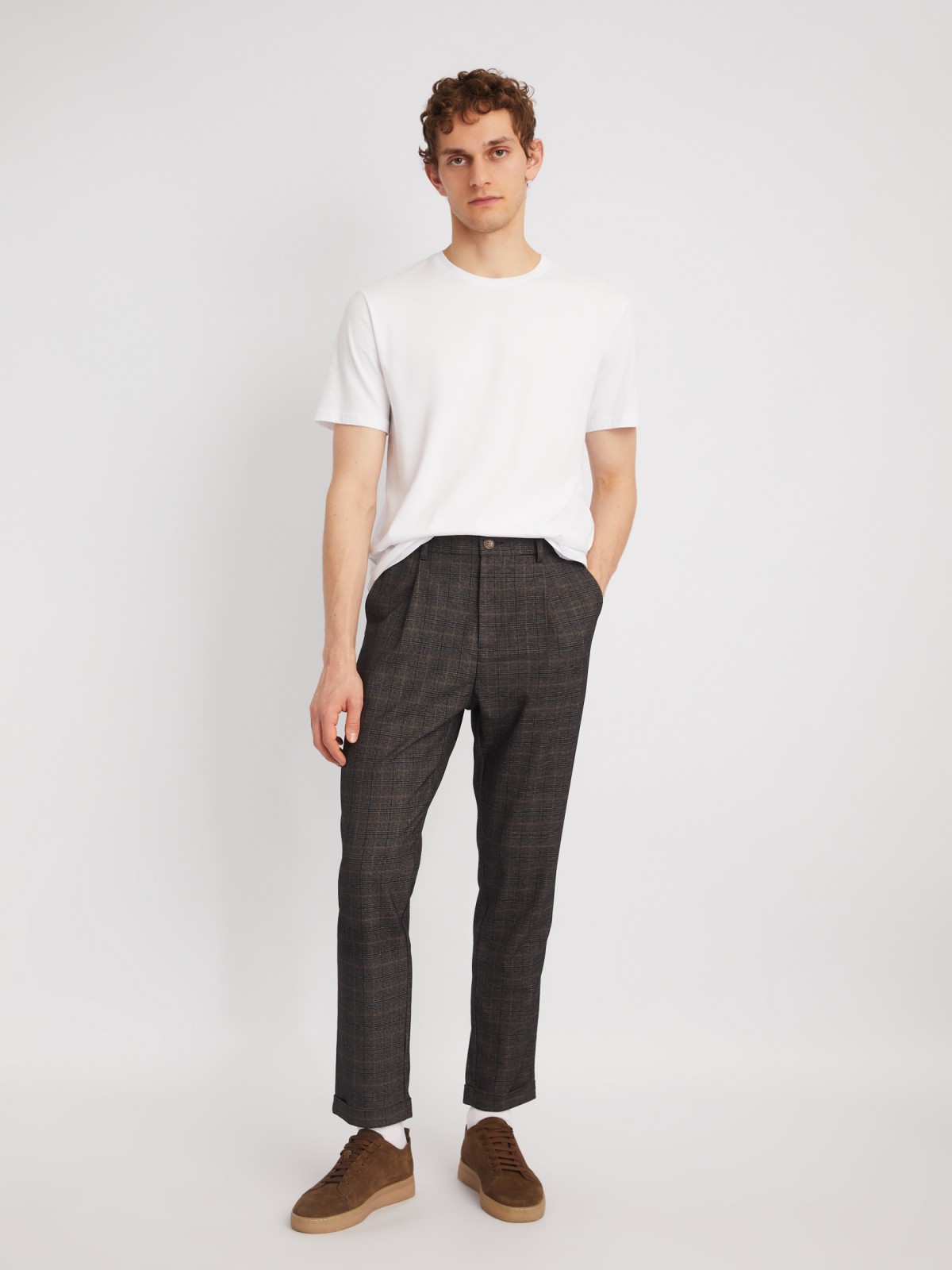 Брюки силуэта Tapered в клетку с поясом на резинке