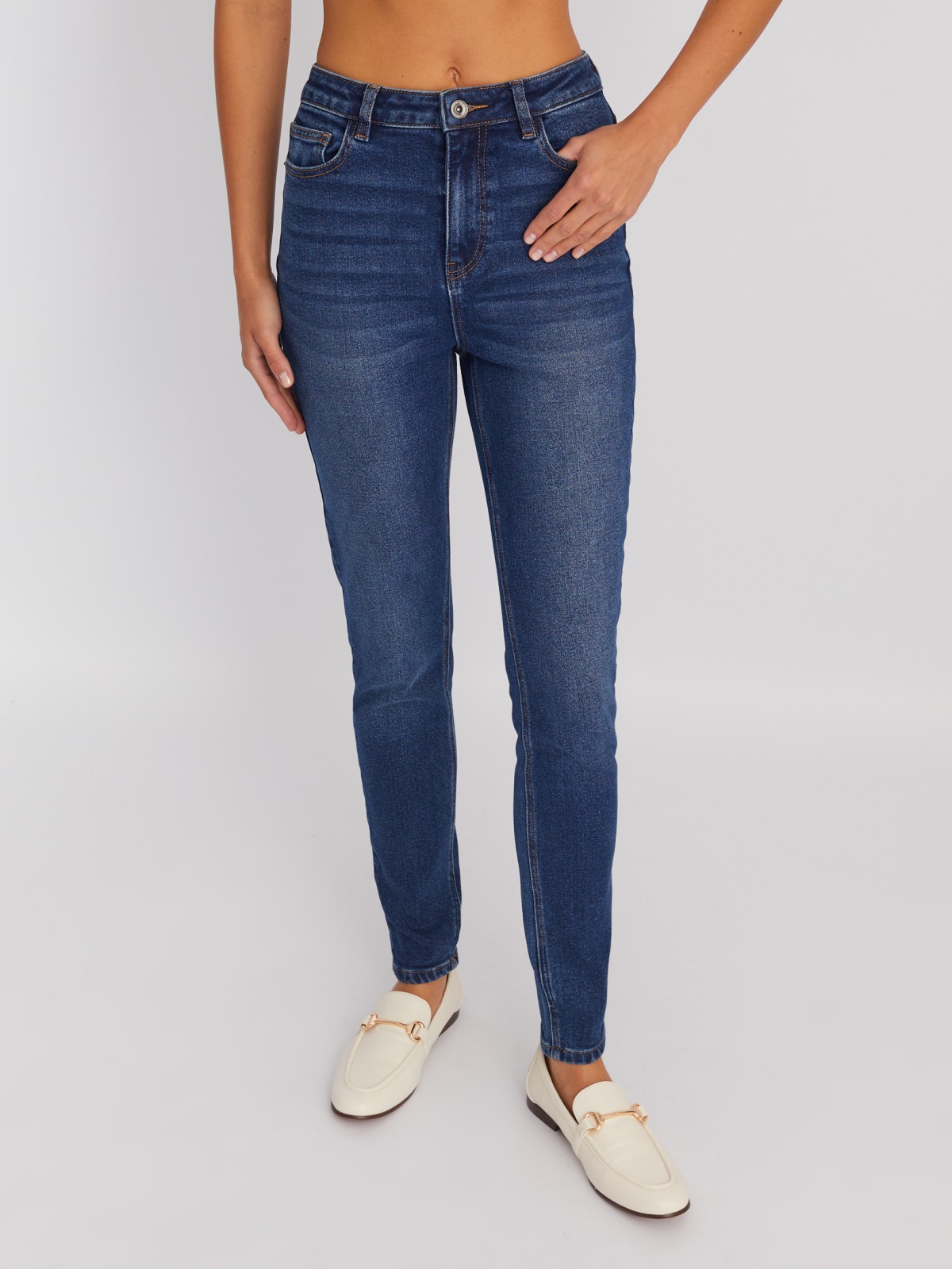Утеплённые джинсы силуэта Skinny с высокой посадкой