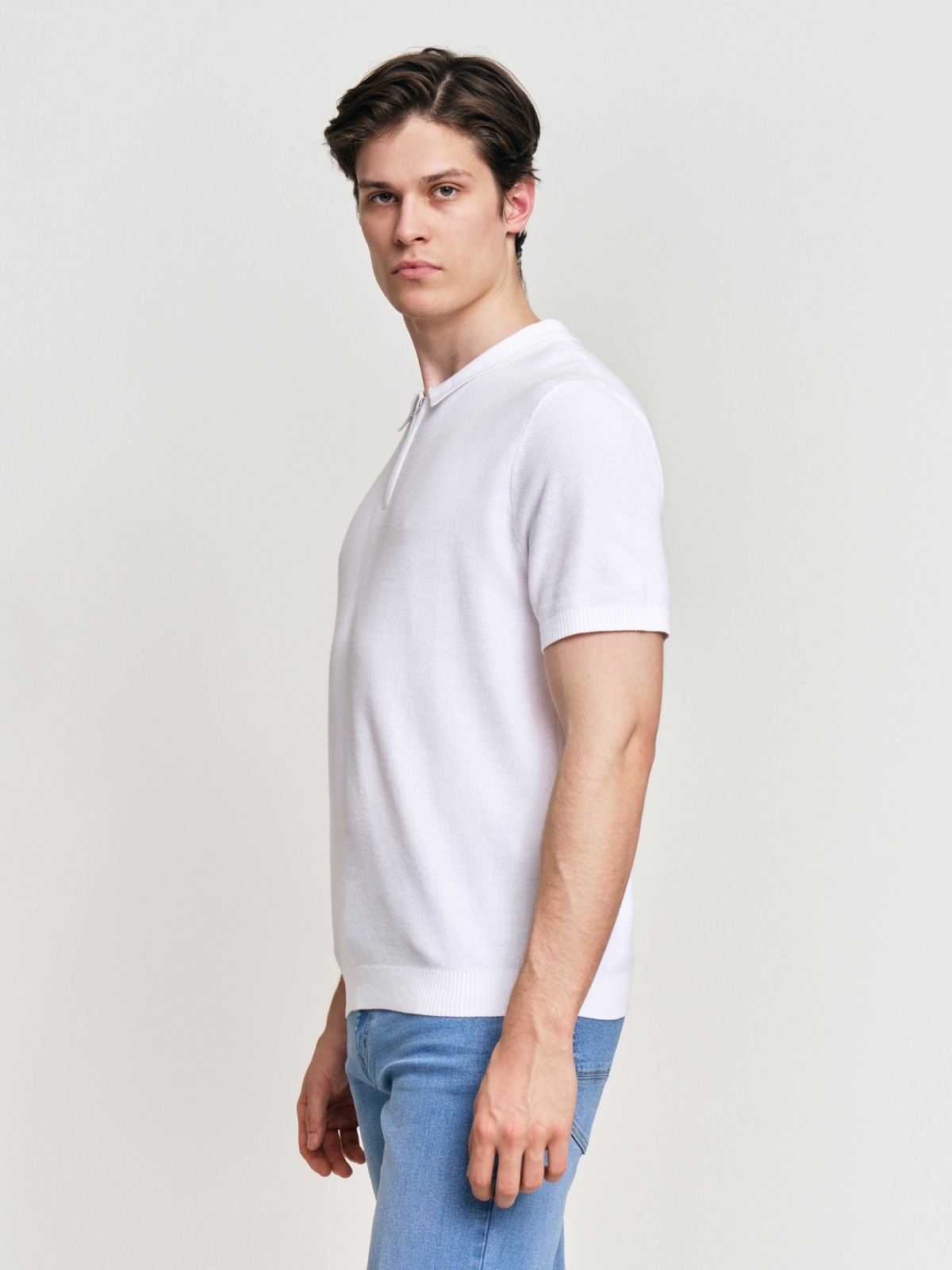 Трикотажный джемпер поло из хлопка с коротким рукавом