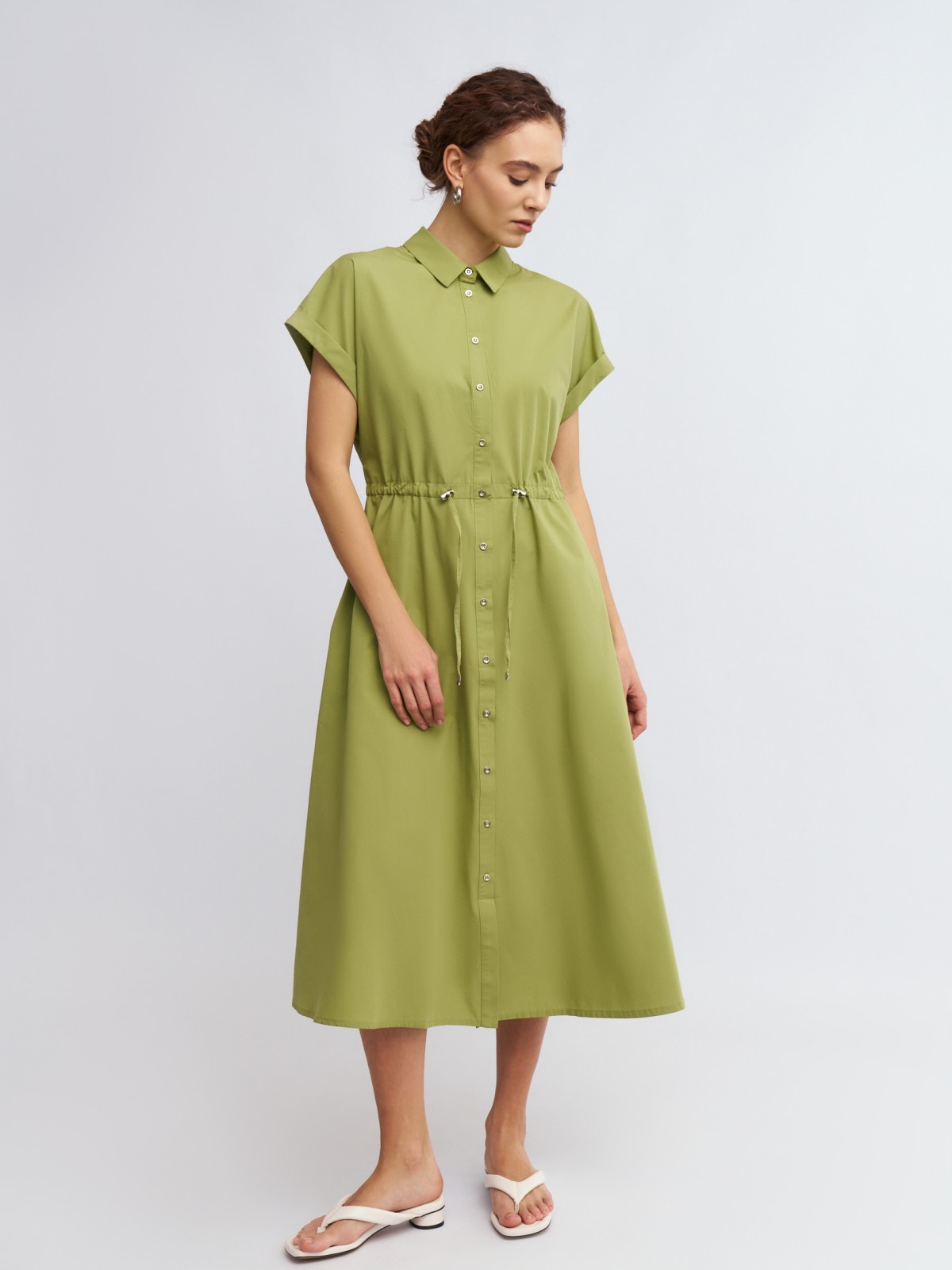 Платье-рубашка миди на кулиске