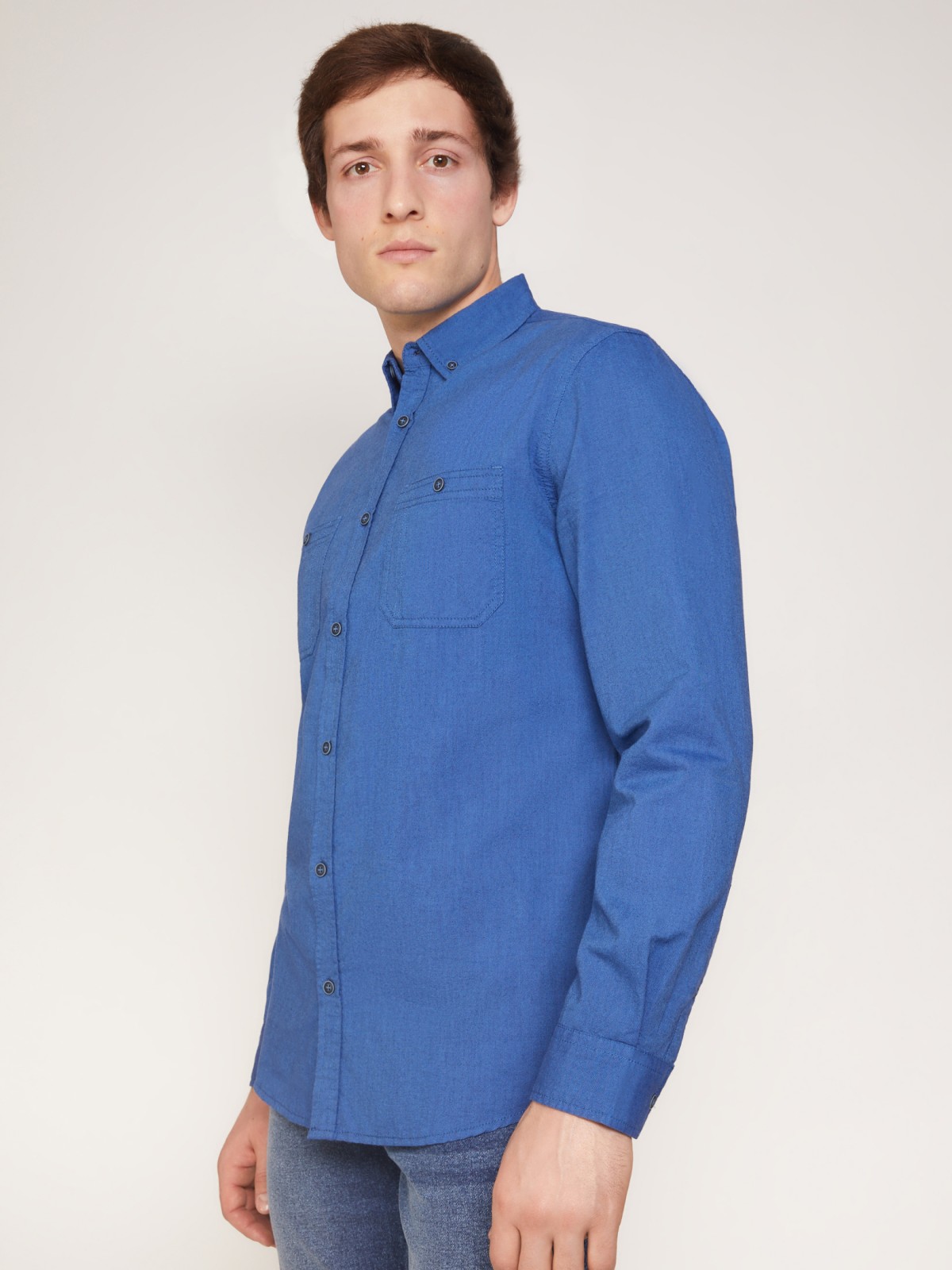 Хлопковая рубашка полуприлегающего силуэта zolla 011312191023, цвет голубой, размер S - фото 4