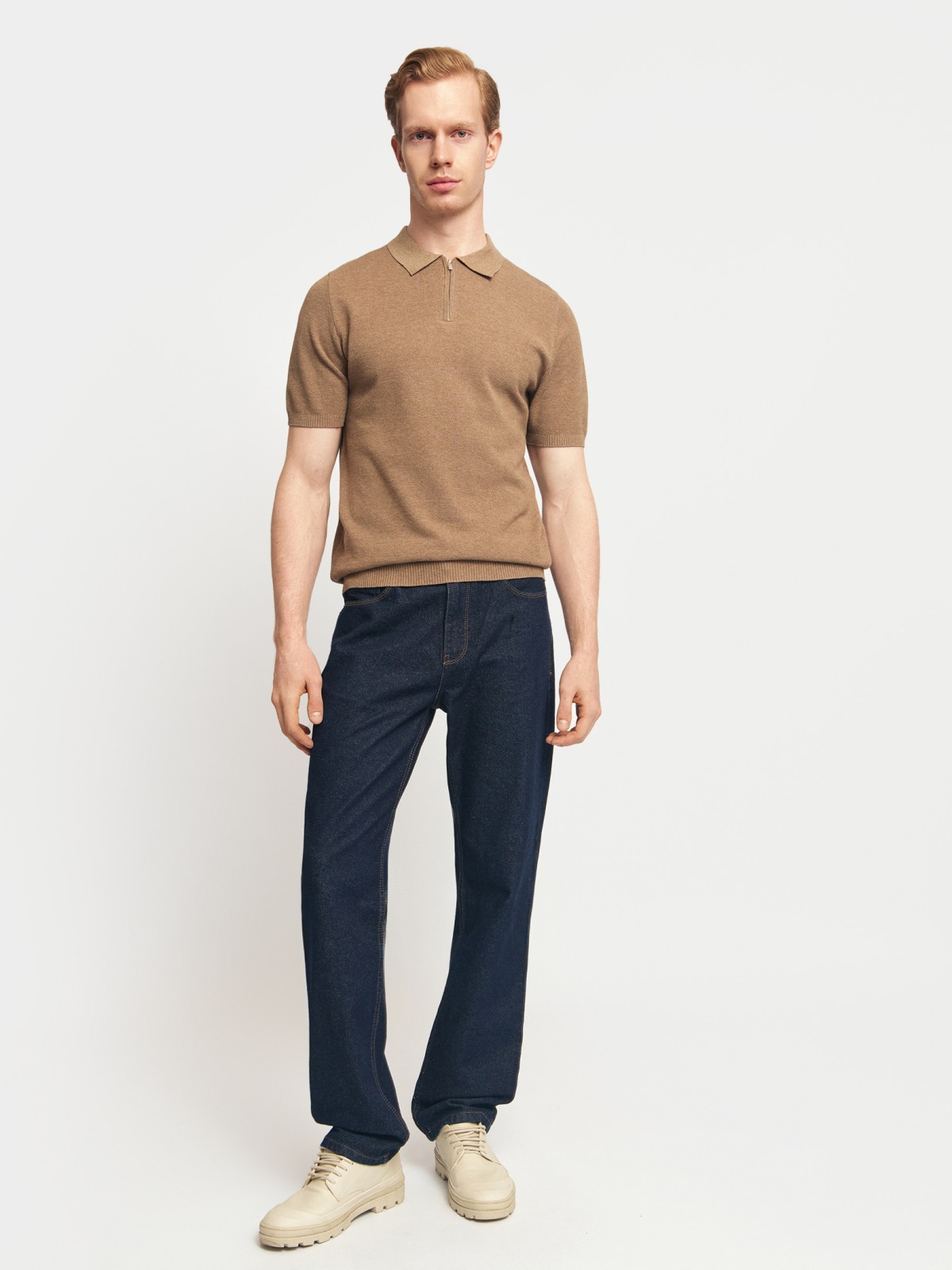 Трикотажный джемпер поло из хлопка с коротким рукавом