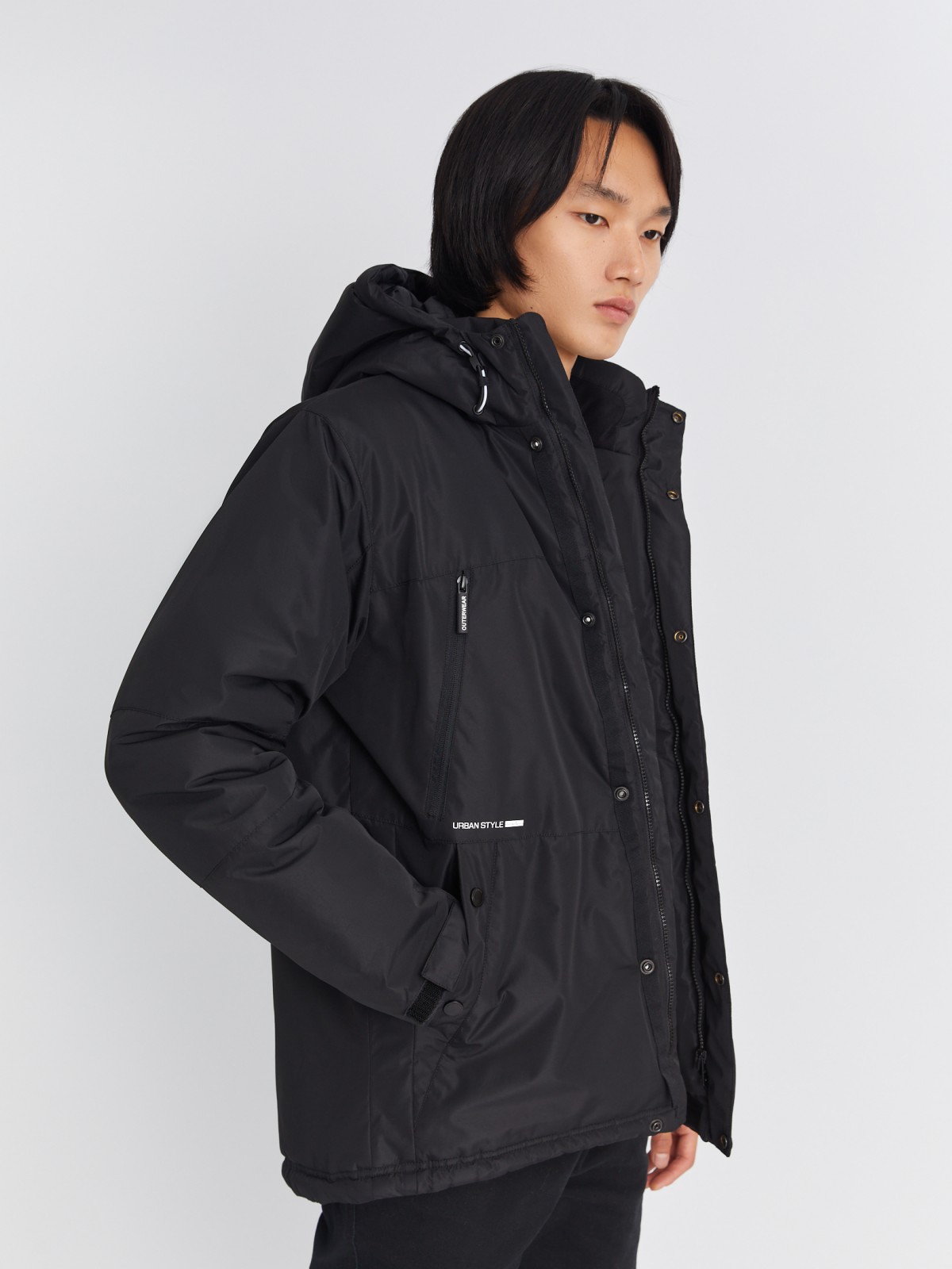 Тёплая куртка удлинённого силуэта с капюшоном на синтепоне zolla 013345102064, цвет черный, размер M - фото 1