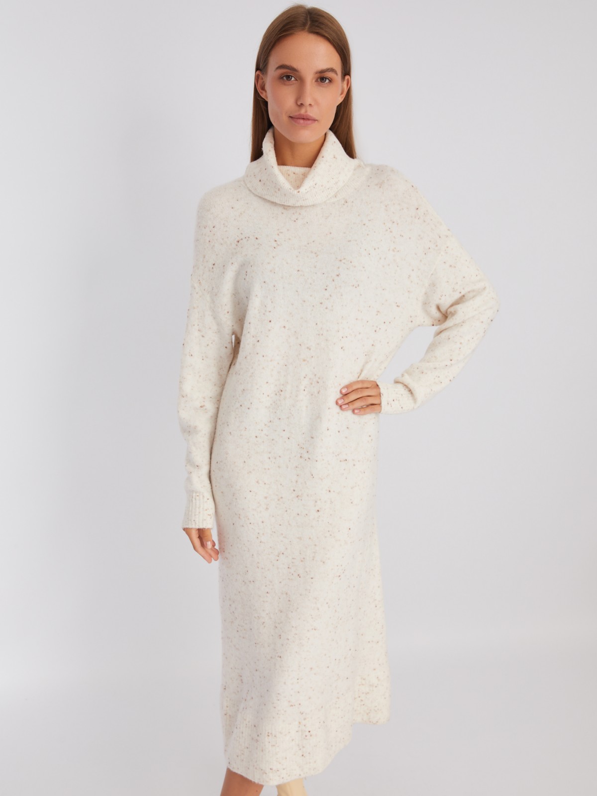 Вязаное платье-свитер длины миди с высоким горлом zolla 22243844V041, цвет молоко, размер XS