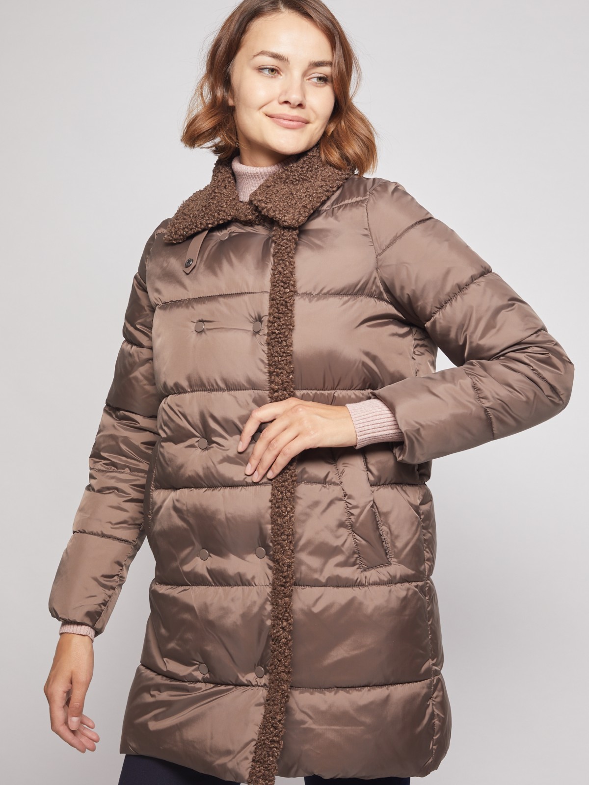 Утеплённое пальто с искусственным мехом zolla 021335239174, цвет коричневый, размер XS - фото 6