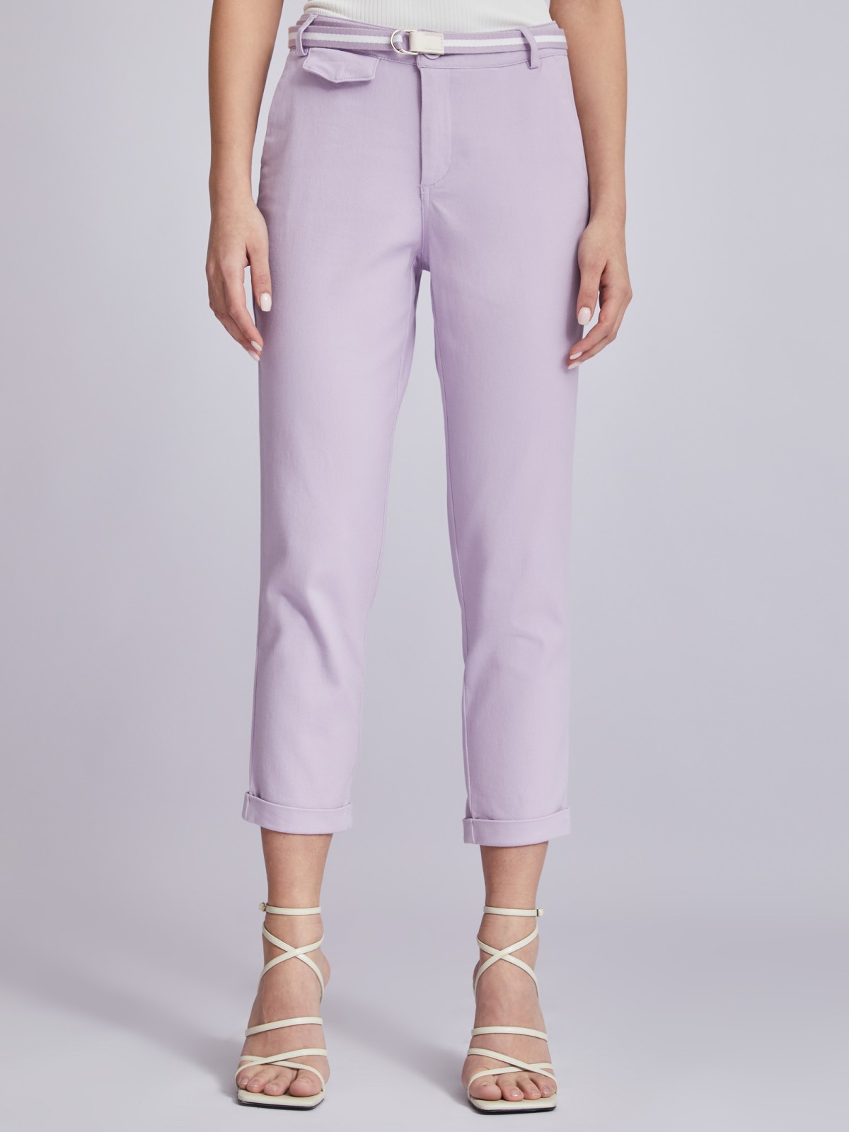 Укороченные брюки-чинос с ремнём zolla 02323747Z012, цвет лиловый, размер XS - фото 2