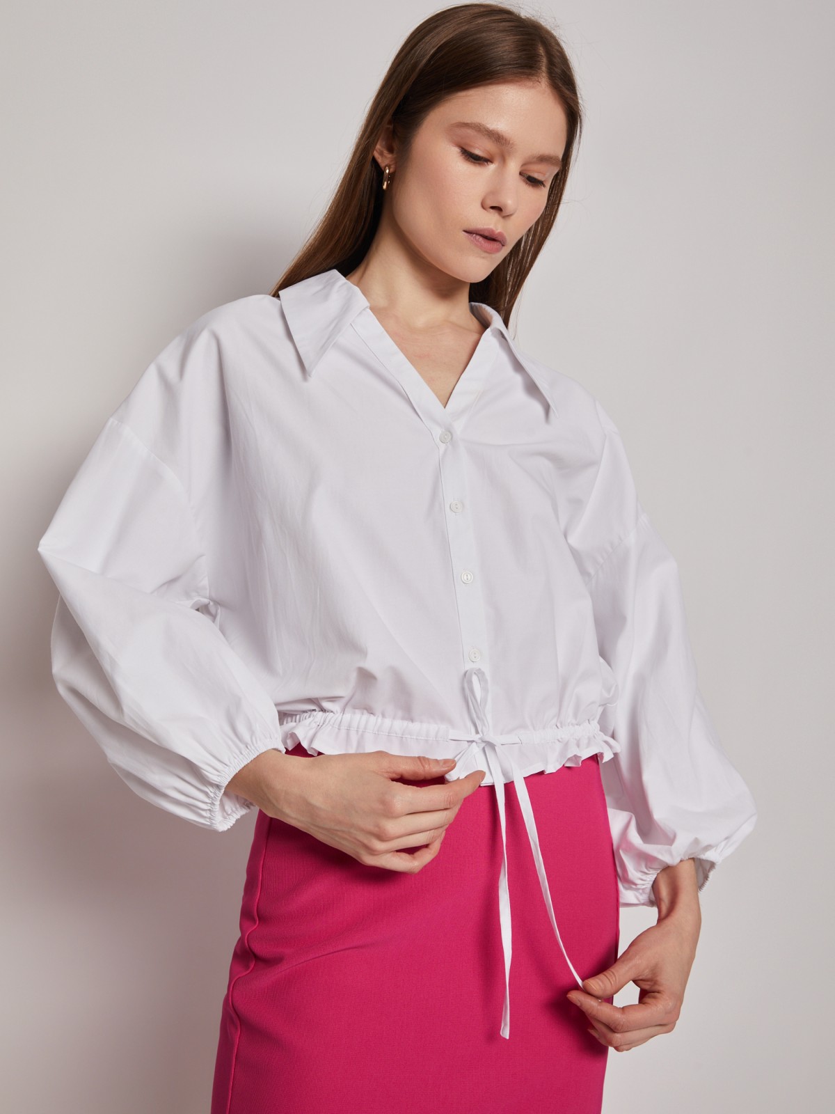 Блузка-рубашка на кулиске с длинным рукавом